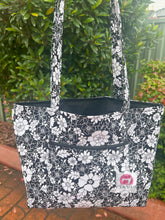 Load image into Gallery viewer, Black and White Floral Tote Bag