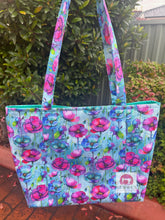 Load image into Gallery viewer, Aqua Floral Tote Bag