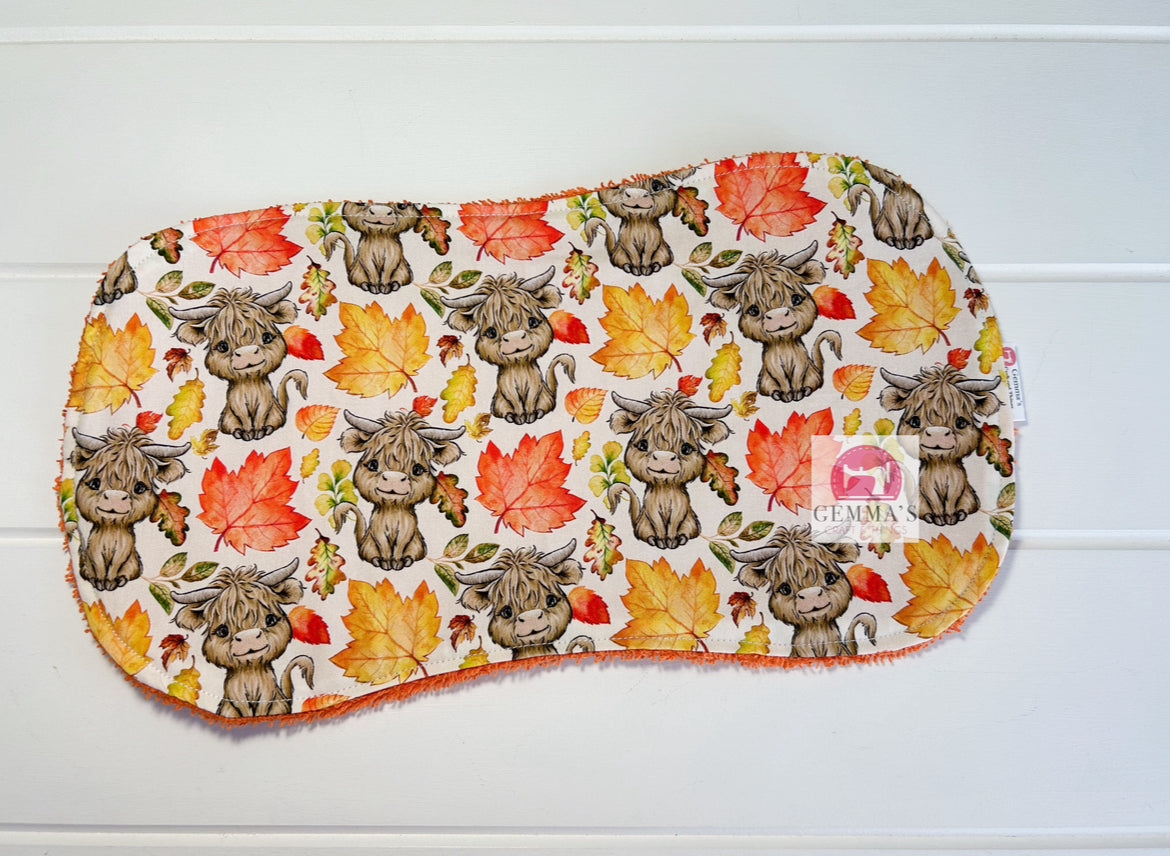 Autumn Highland Cow Burp Cloth