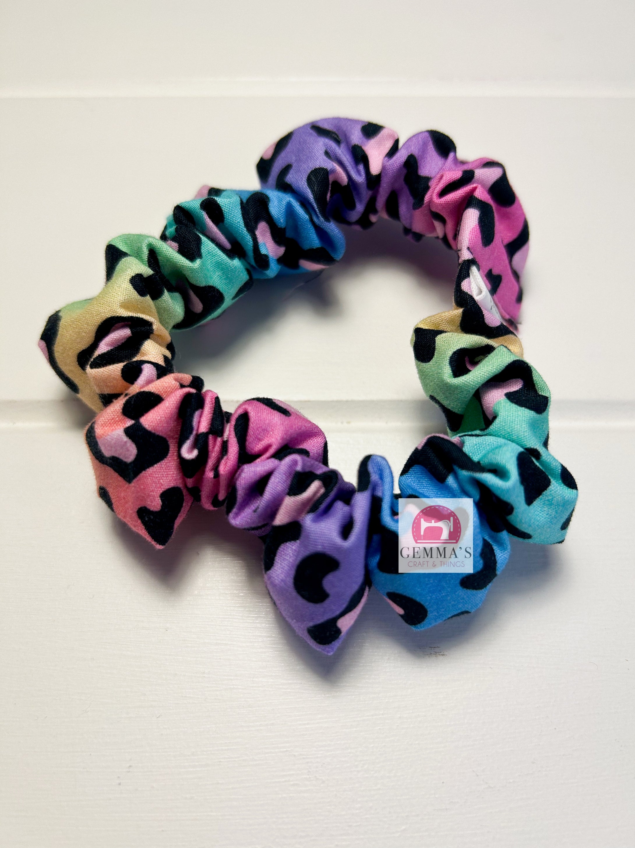 Black Rainbow Leopard Print Scrunchie