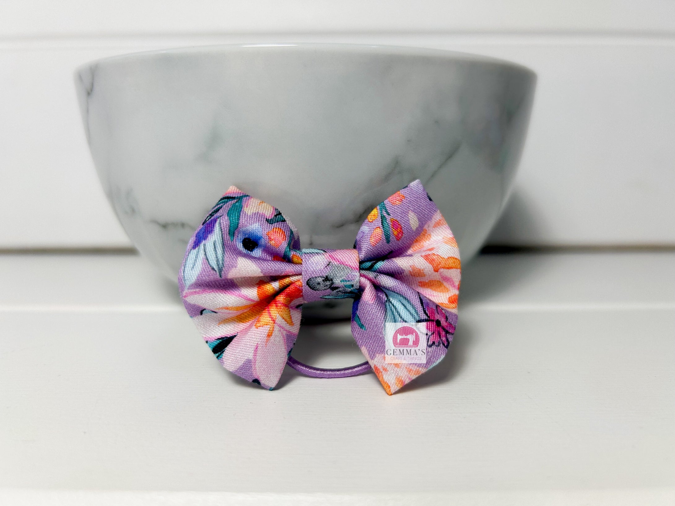 Purple Floral Small Bow