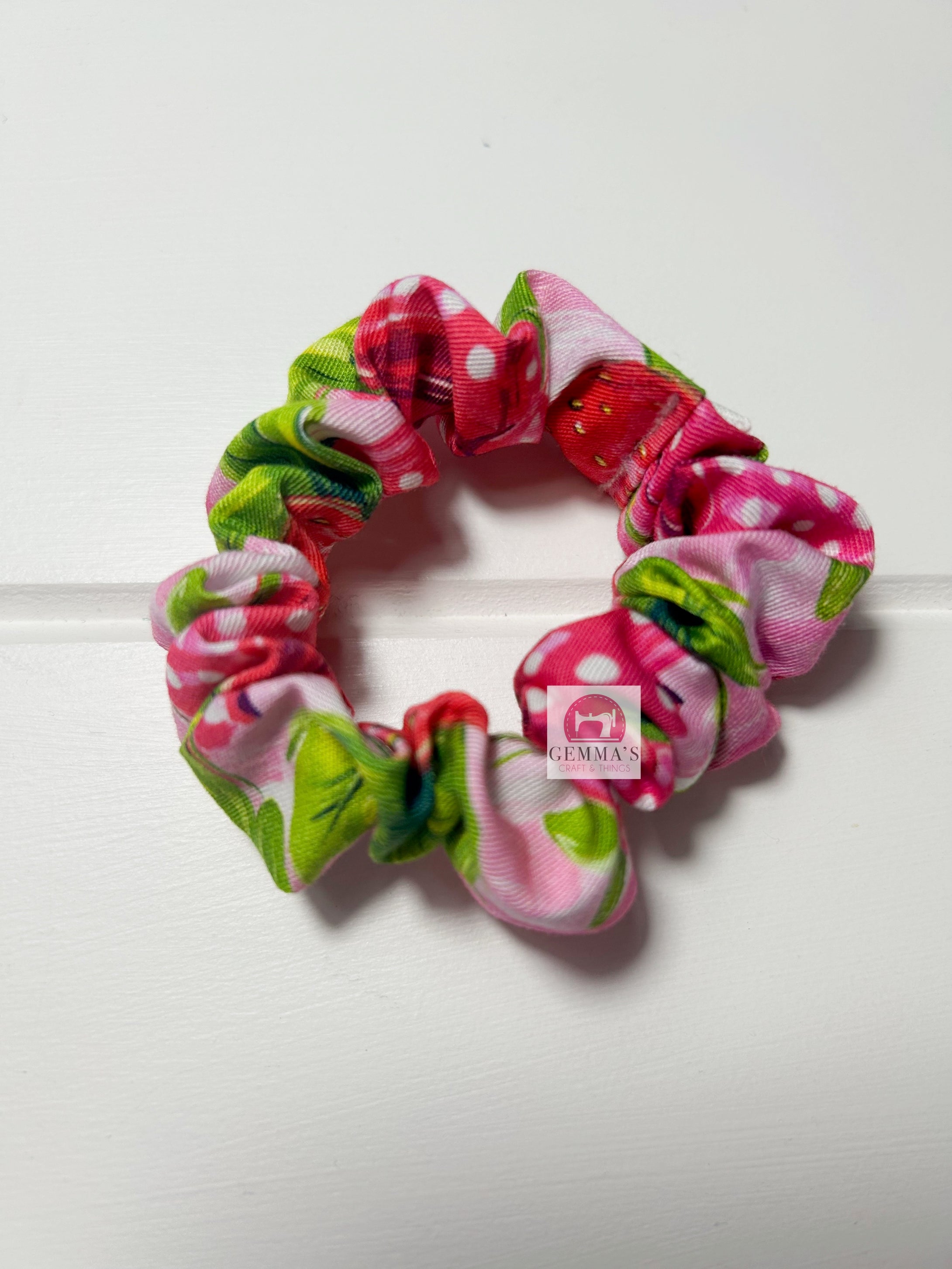 Pink Strawberry Mini Scrunchies