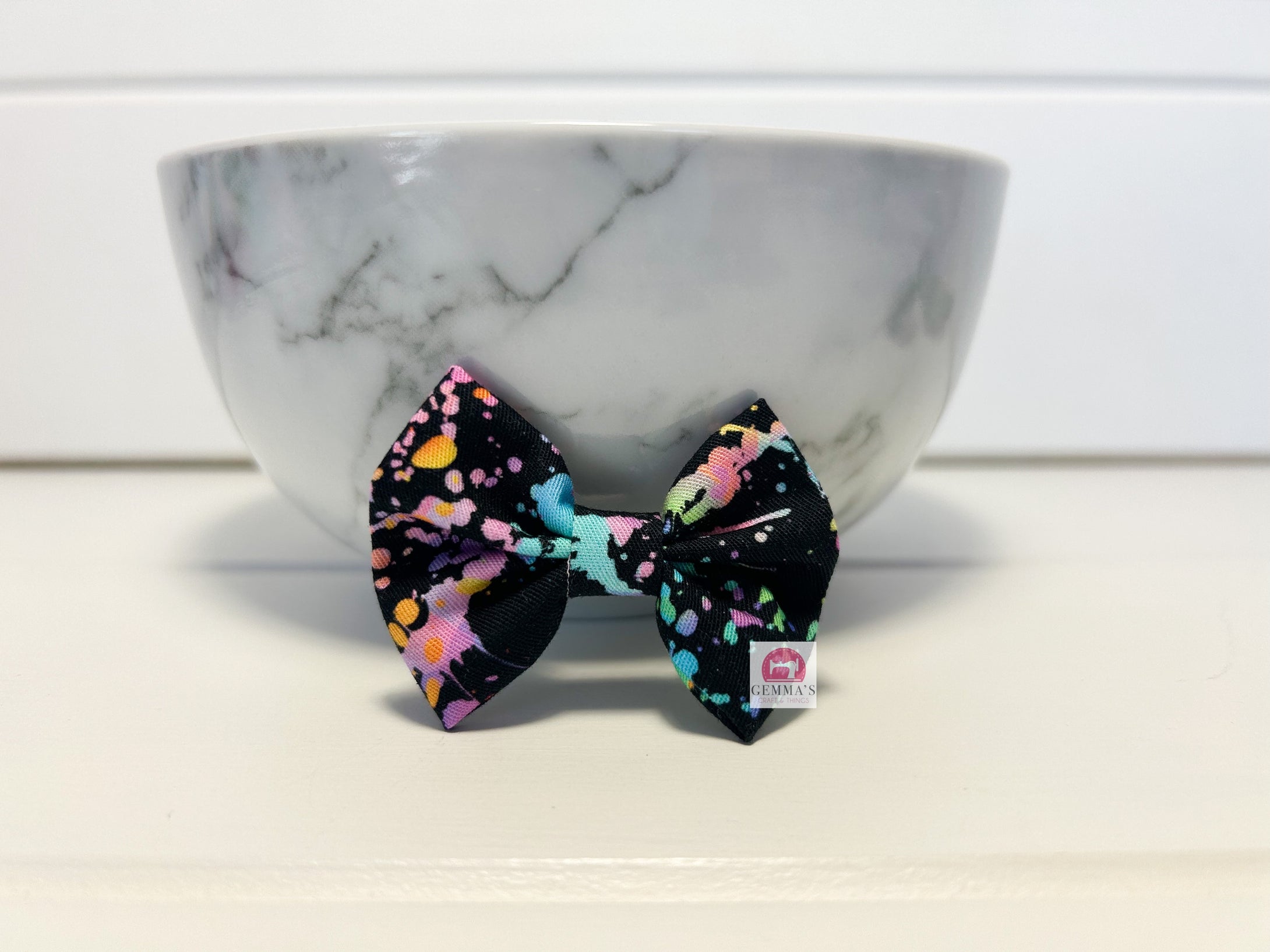 Rainbow Paint Splatter Small Bow