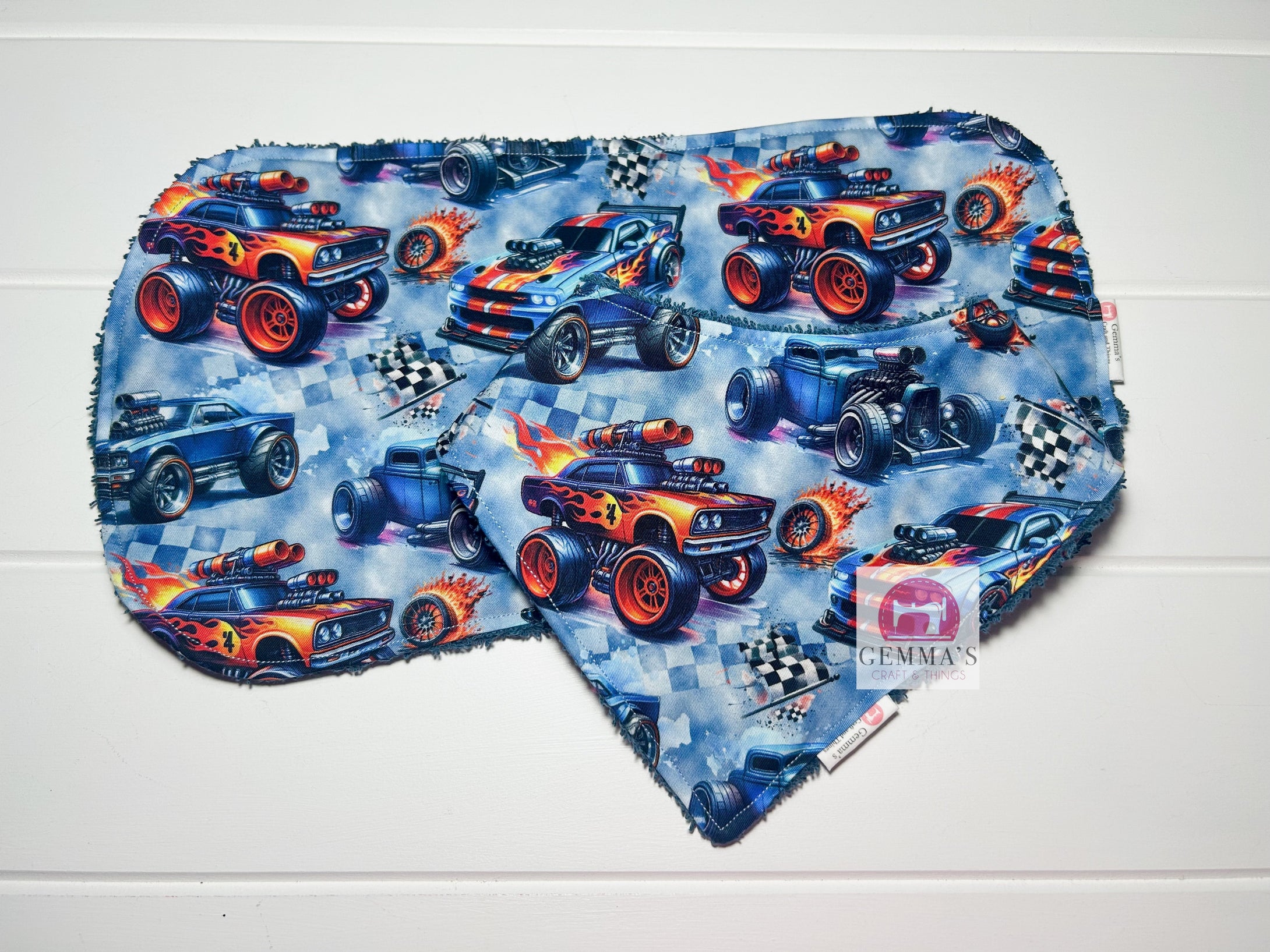 Race Car Bib and Burp Cloth Set