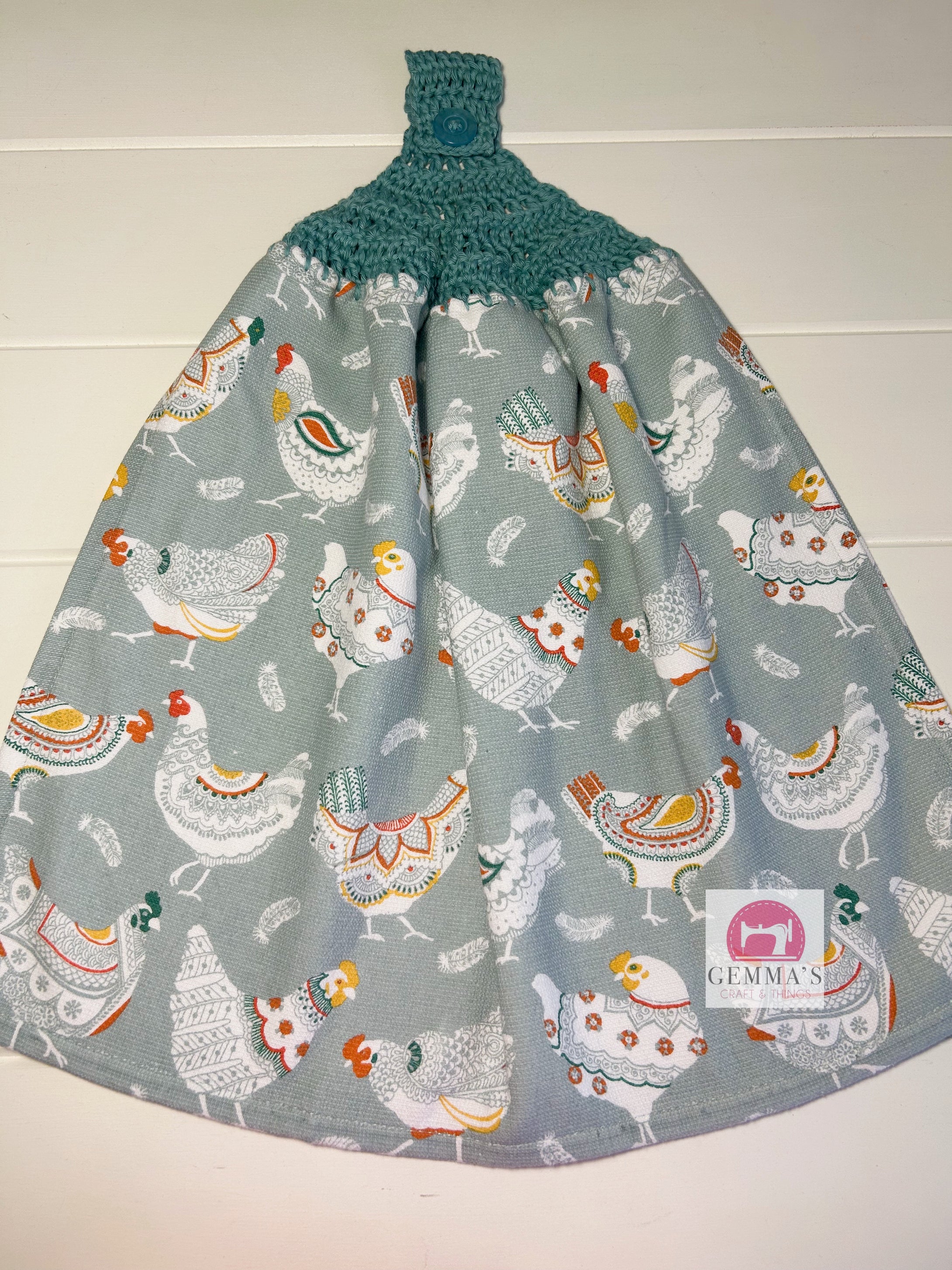 Teal Chickens Tea Towel