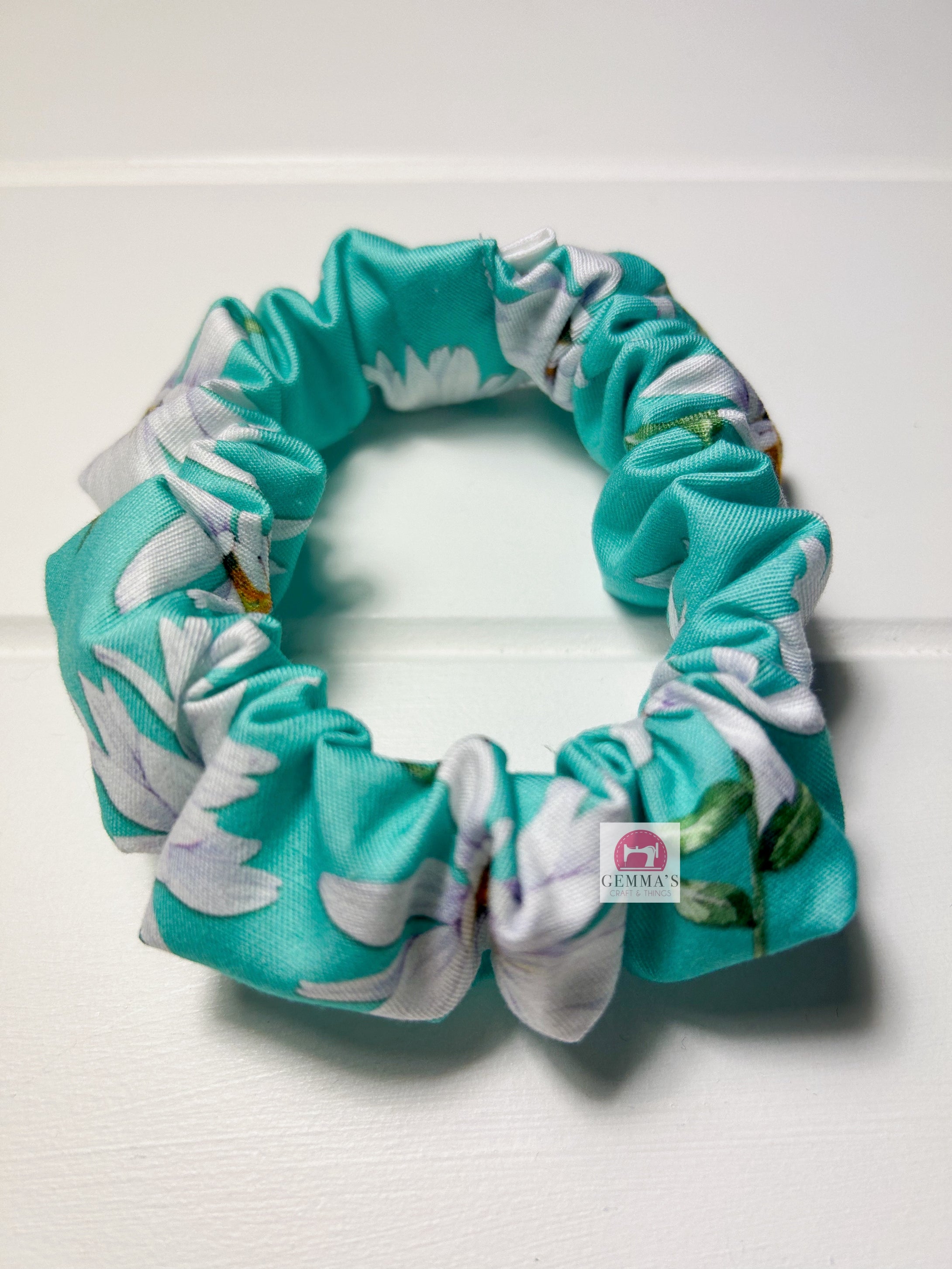 Aqua Daisies Scrunchie