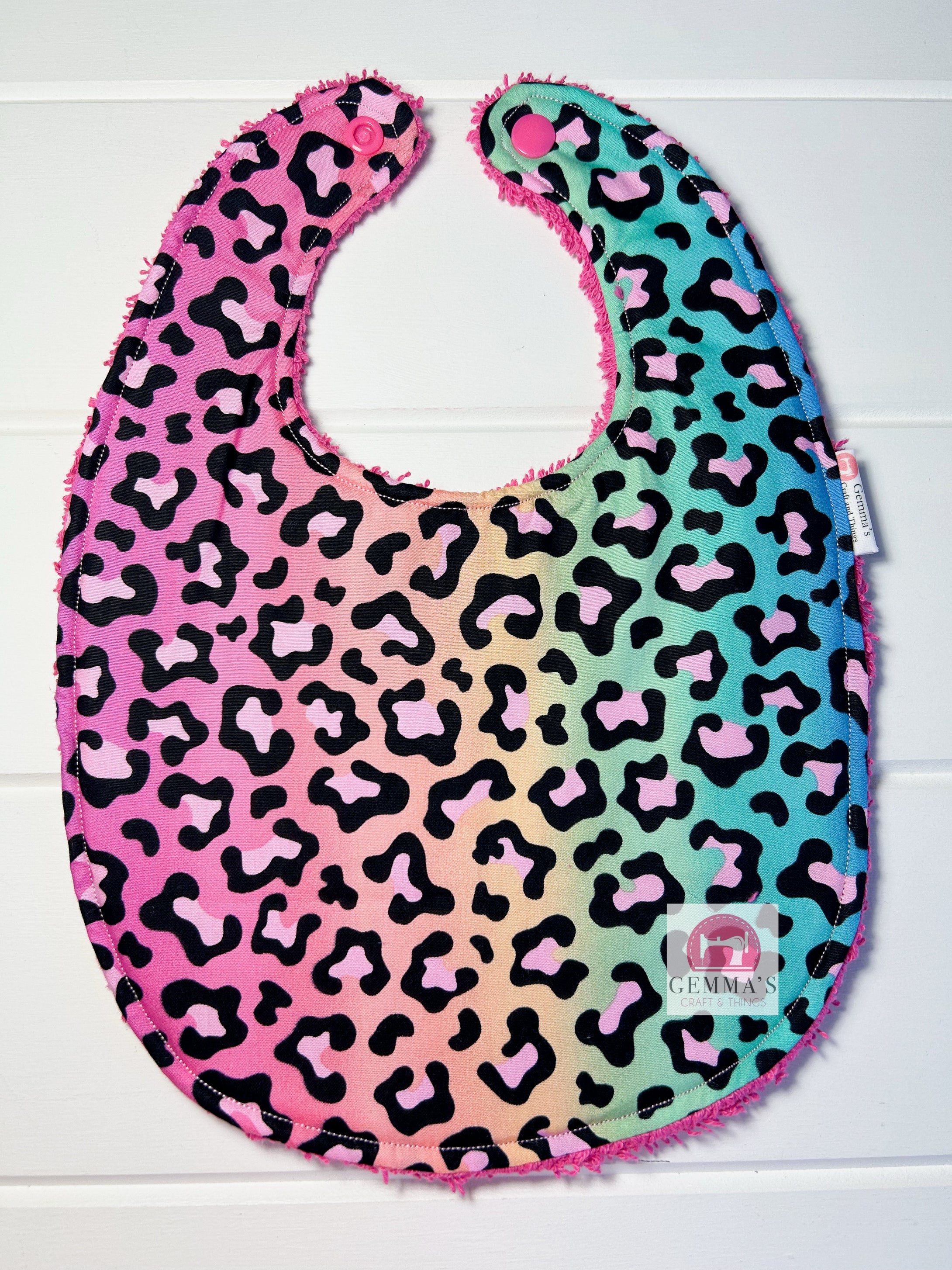 Black Rainbow Leopard Print Feeding Bib
