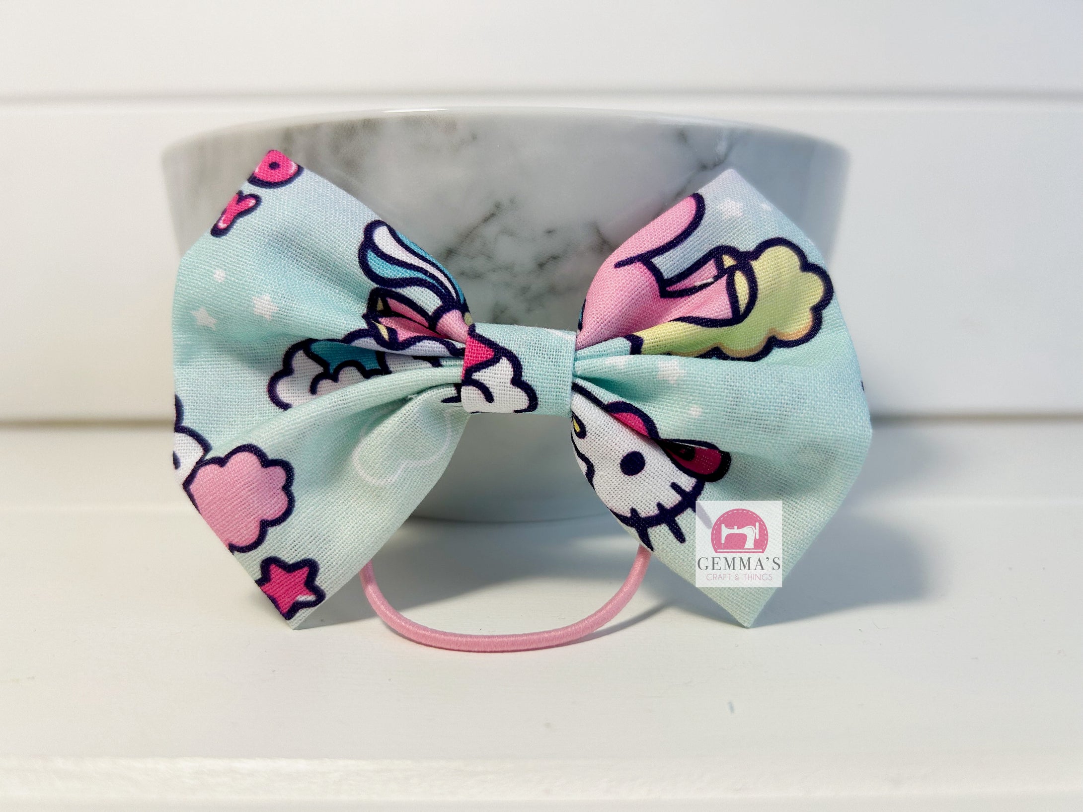 Aqua Kitty Large Bow