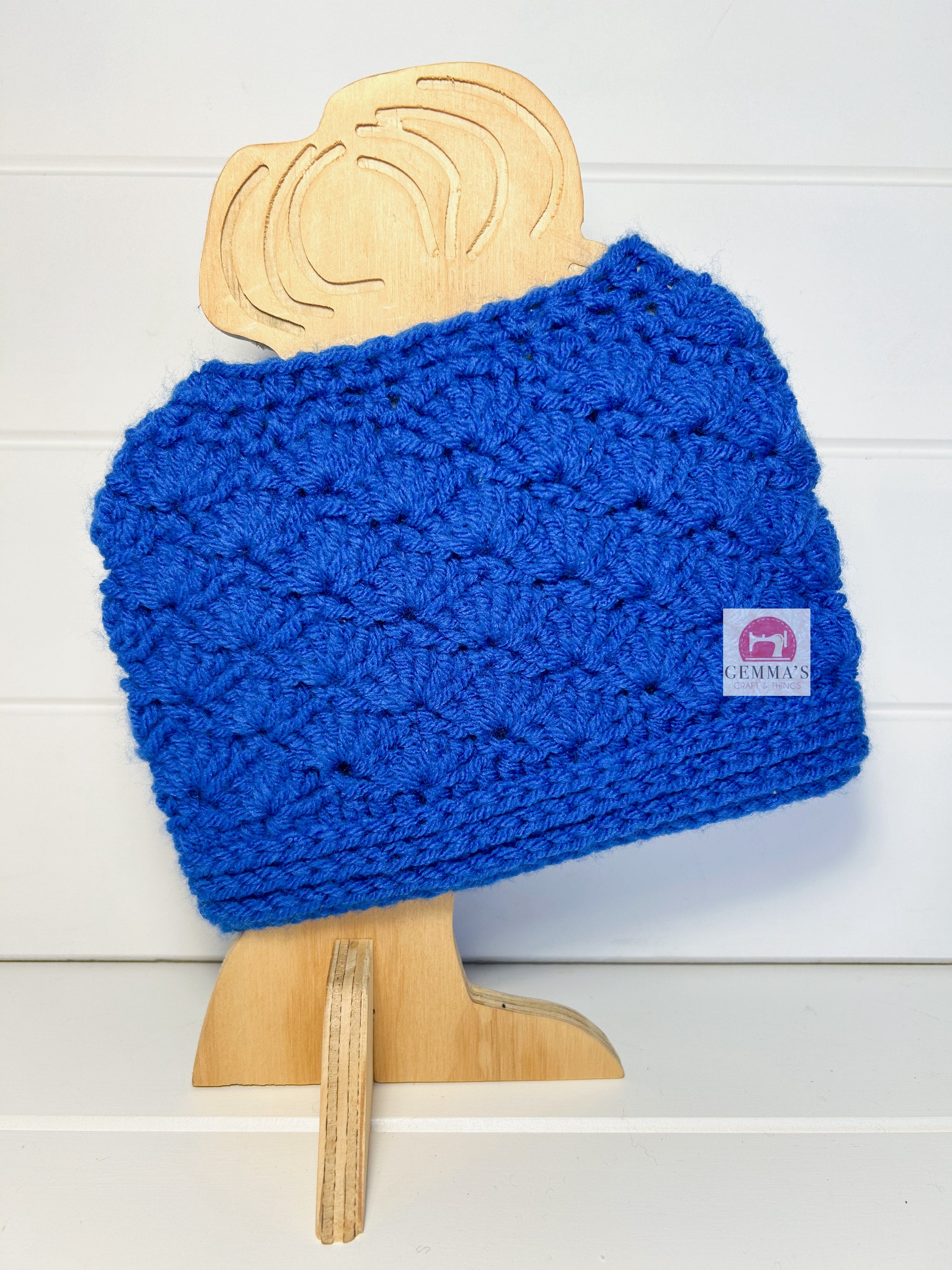 Royal Blue Messy Bun Beanie