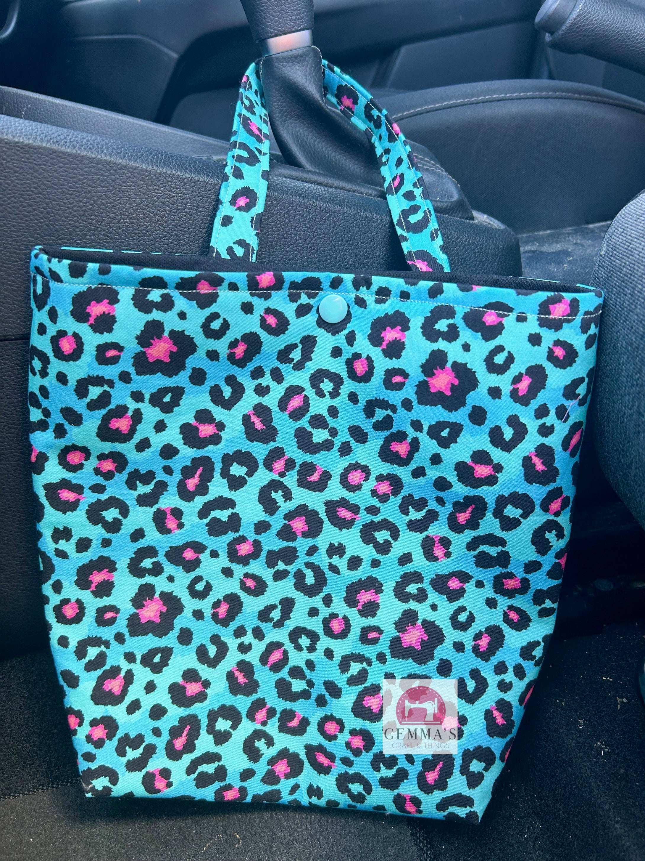 Aqua Leopard Print Car Bin Bag