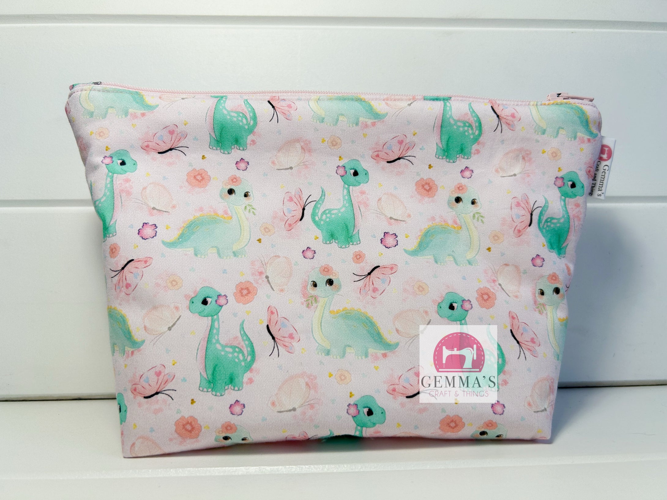 Pink Dinosaur Zip Up Pouch