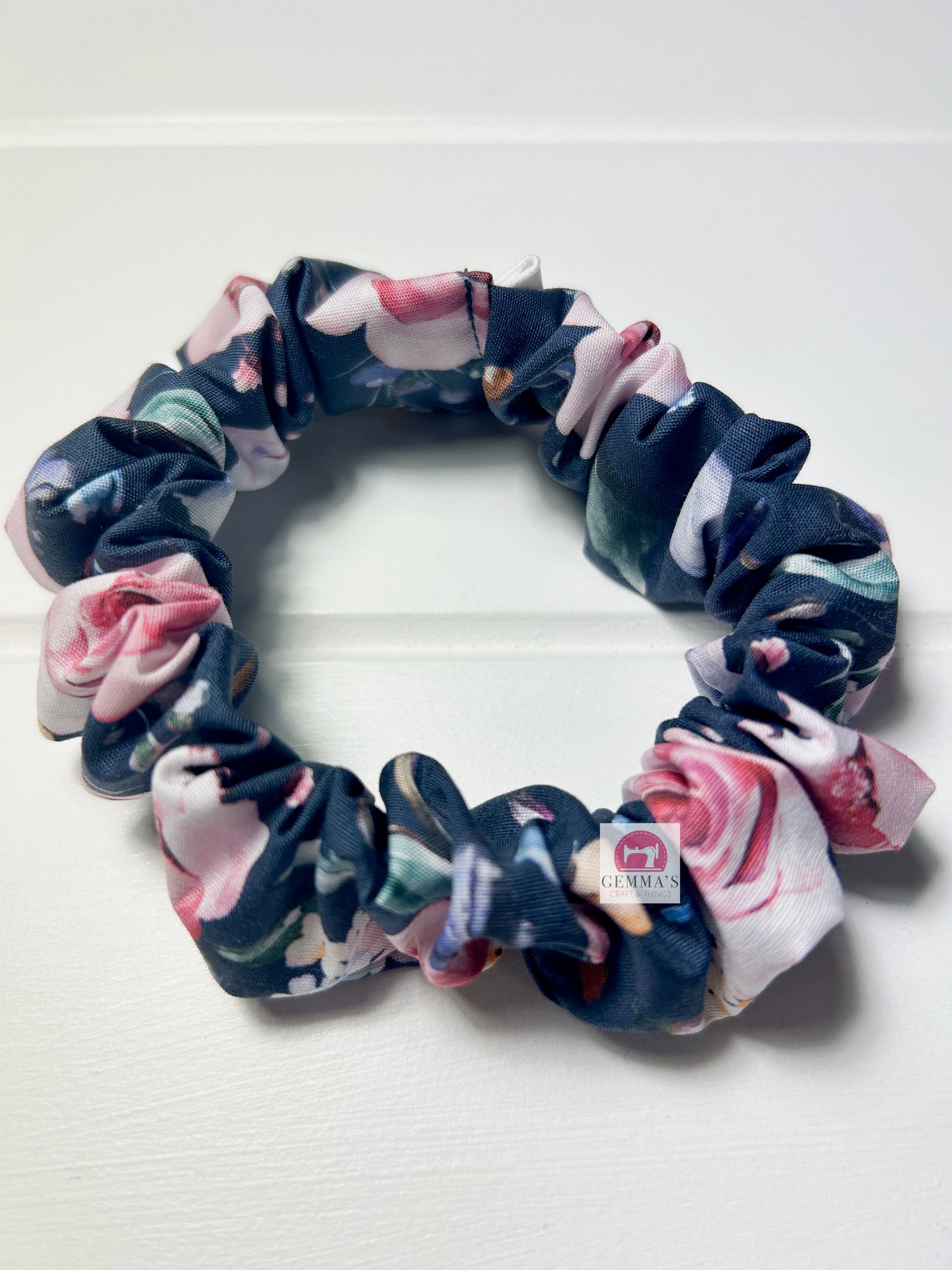 Navy Floral Scrunchie