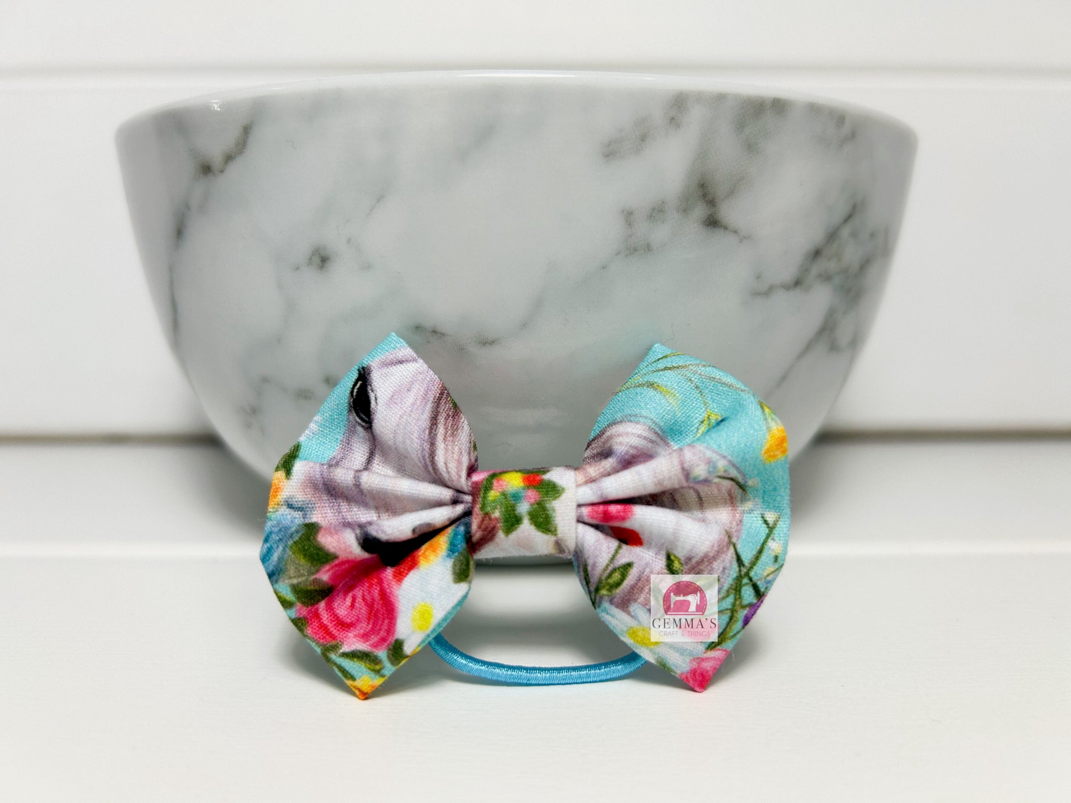 Aqua Floral Horse Small Bow