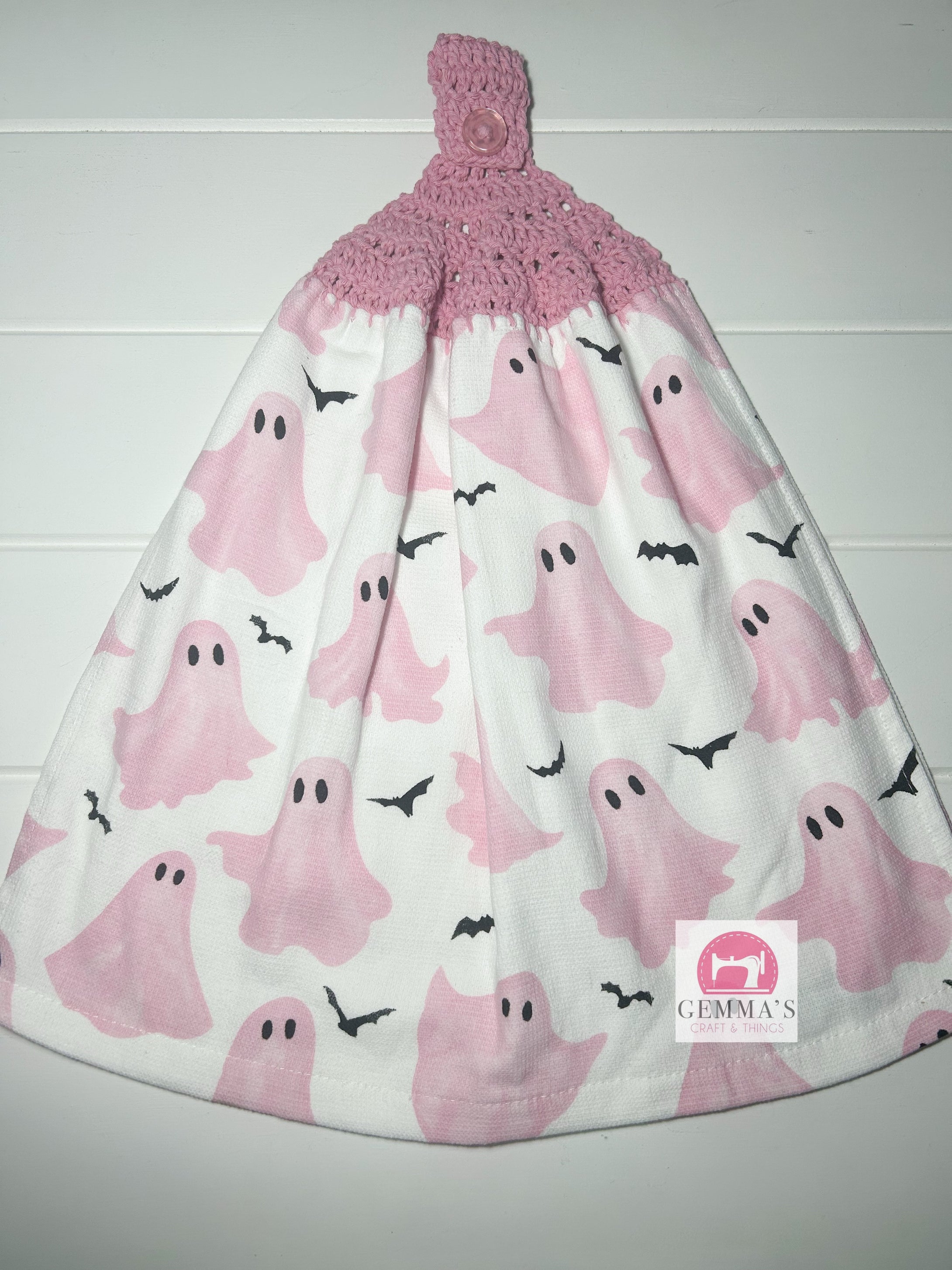 Pink Halloween Ghost Tea Towel