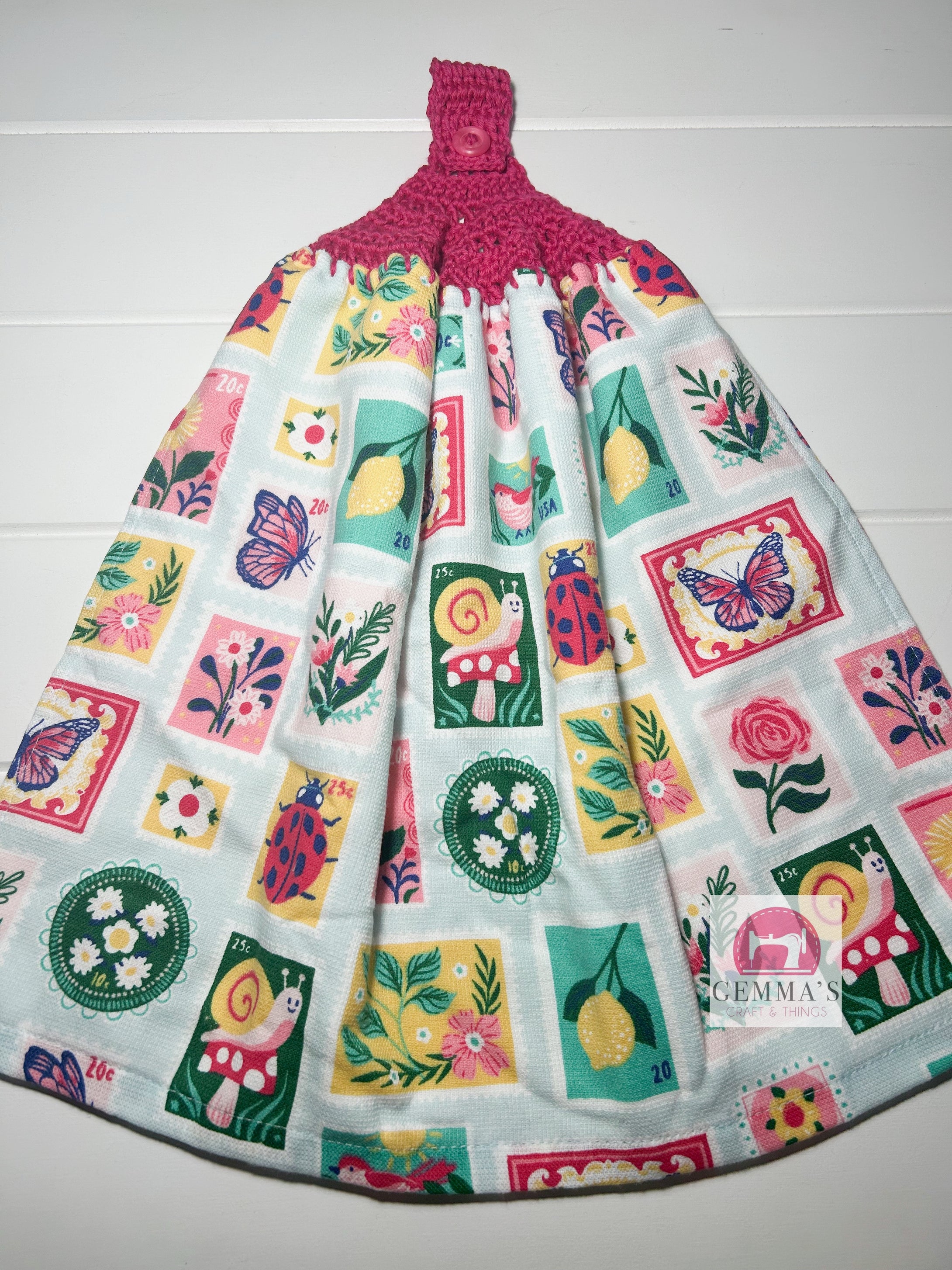 Pink Stamps Tea Towel