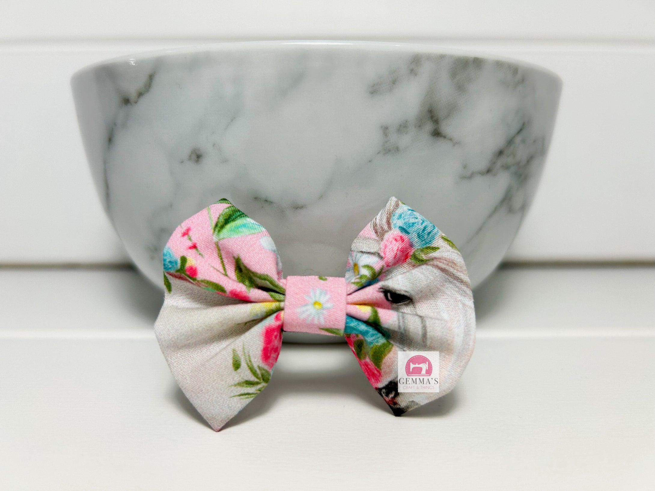 Pink Floral Horse Small Bow