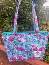 Load image into Gallery viewer, Aqua Floral Tote Bag
