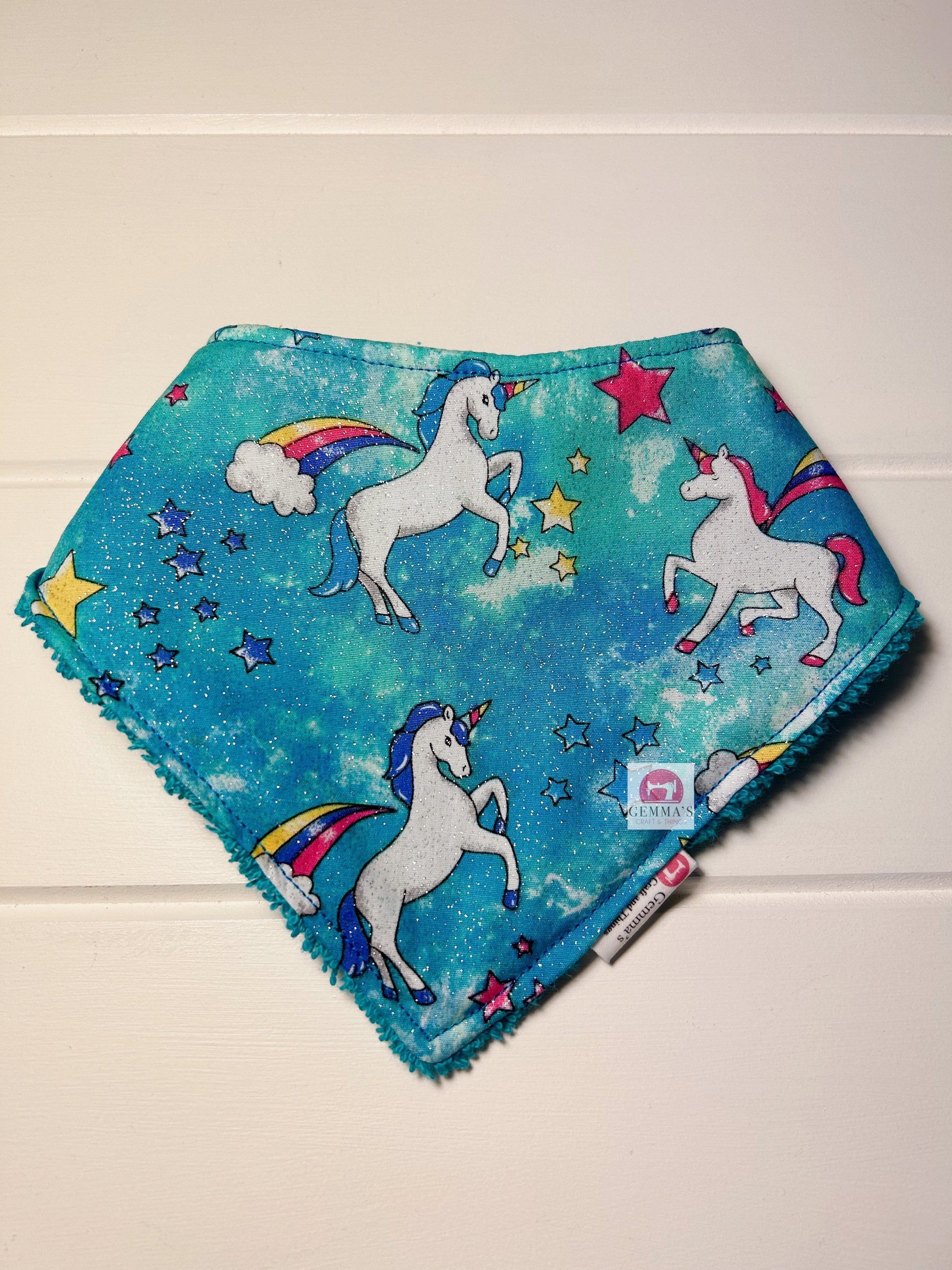 Sparkly Blue Unicorn Bandanna Bib