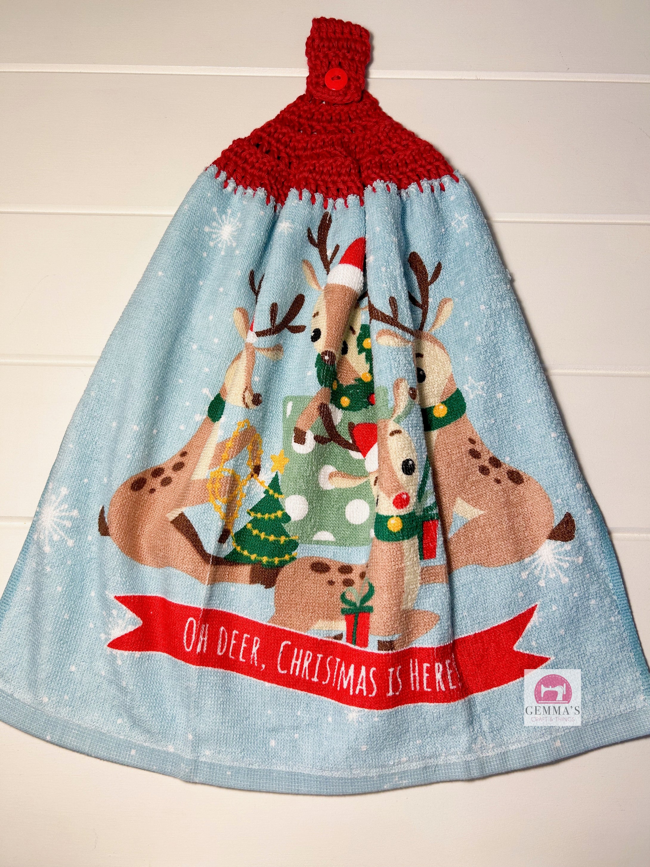 Red Reindeers Tea Towel