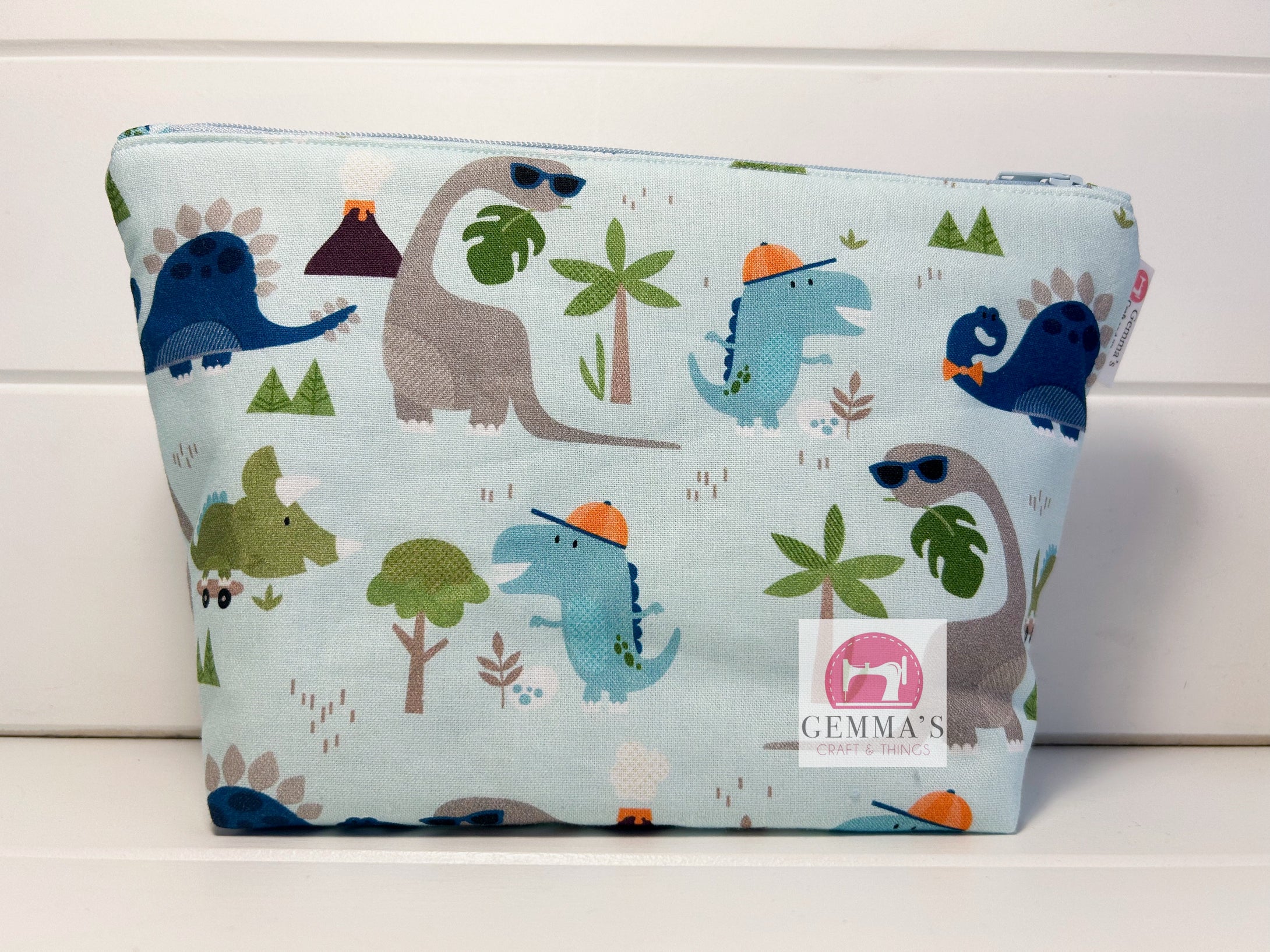 Light Blue Dinosaur Zip Up Pouch