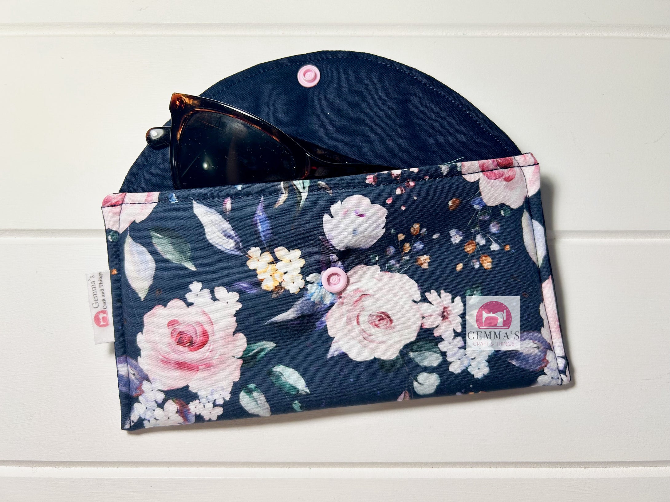 Navy Floral Glasses Case