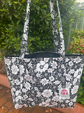 Load image into Gallery viewer, Black and White Floral Tote Bag
