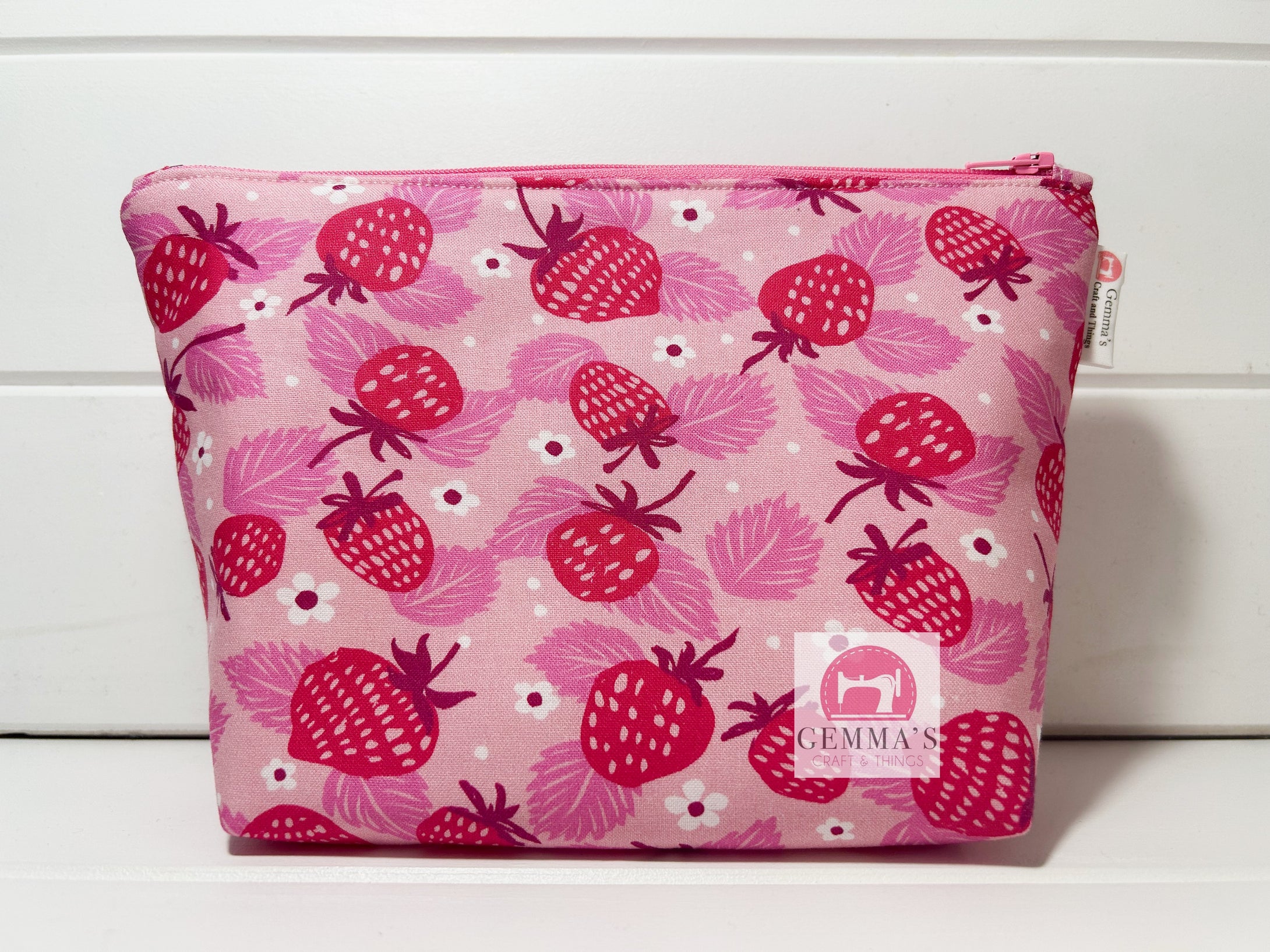 Light Pink Strawberry Zip Up Pouch