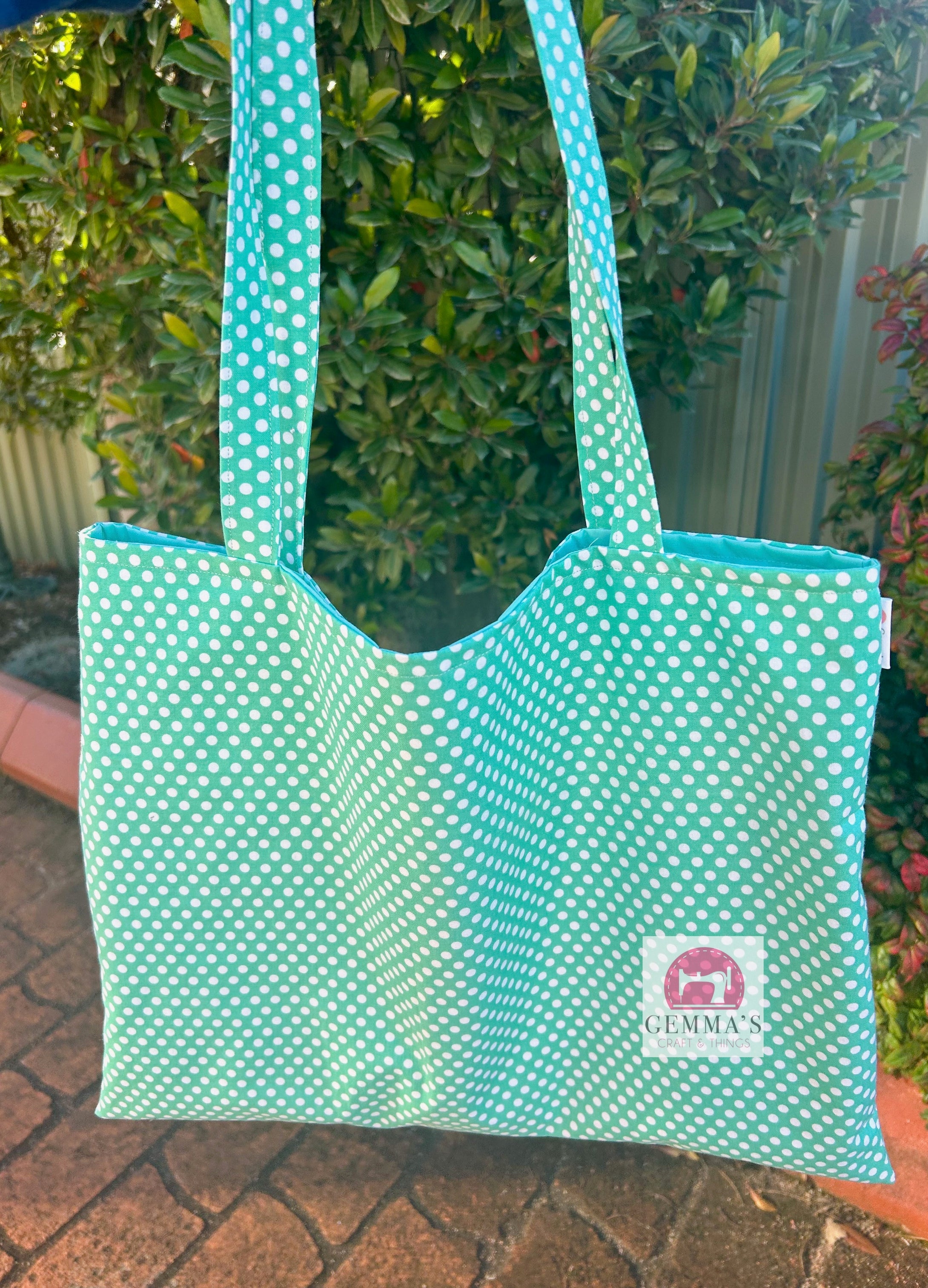 Mint Polka Dot Shopping Bag