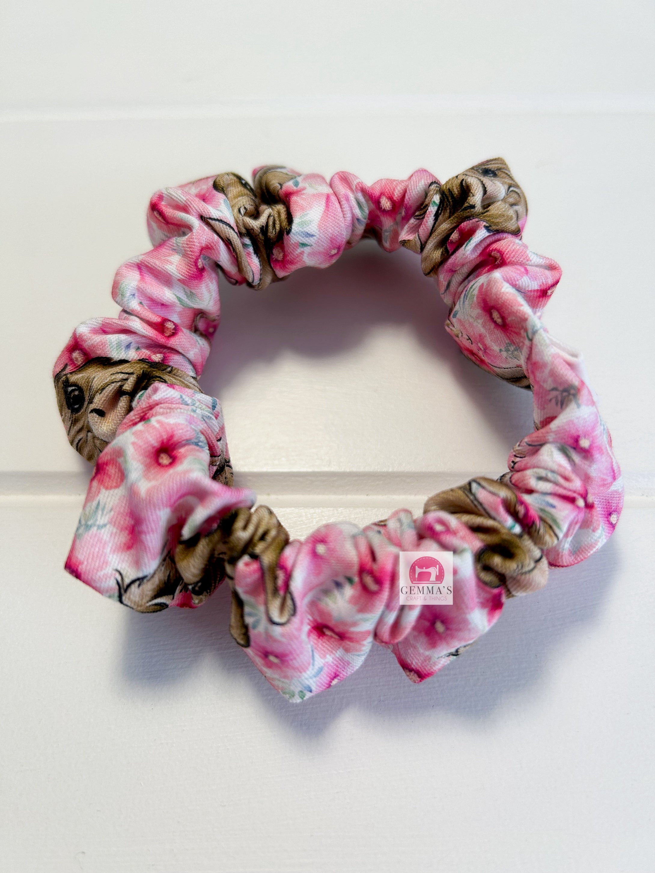 Hot Pink Floral Highland Cow Scrunchie