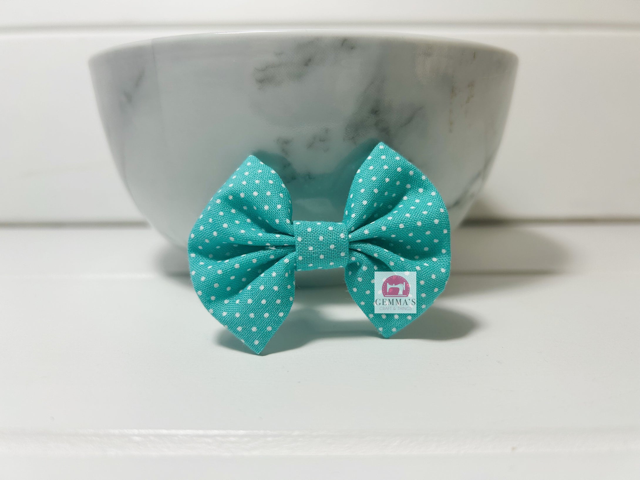 Aqua Polka Dot Small Bow
