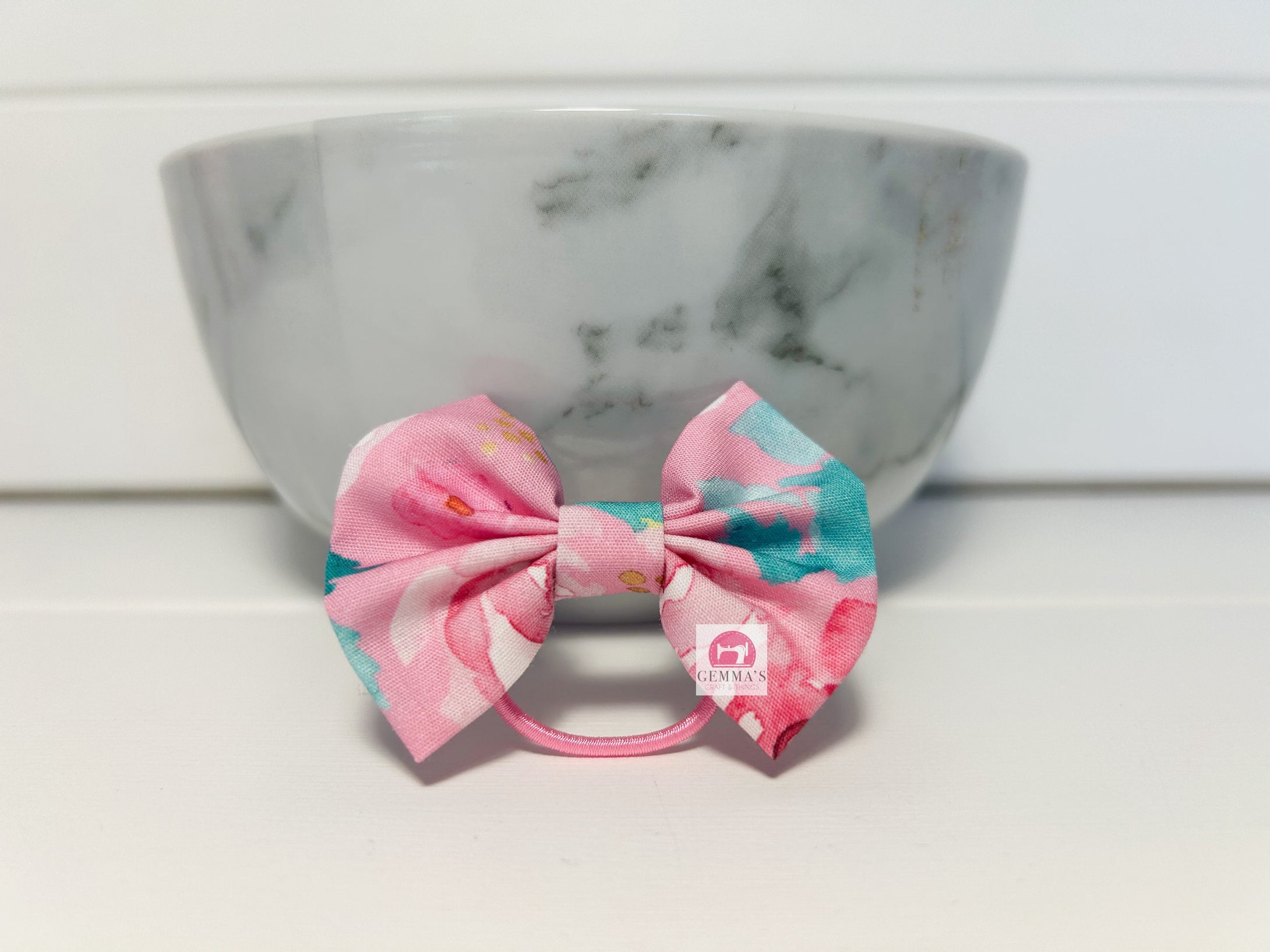 Aqua Floral Small Bow