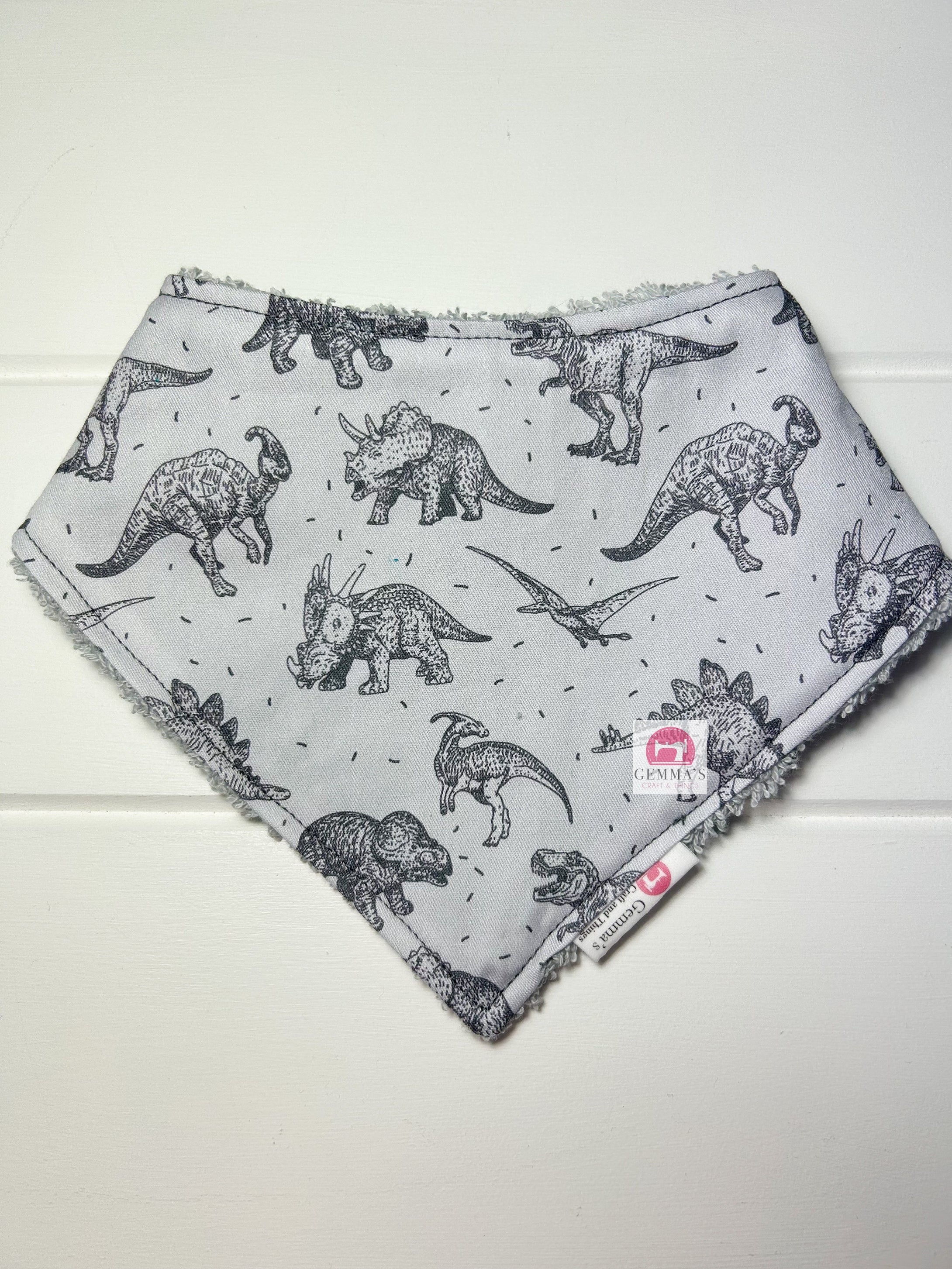 Grey Dinosaurs Bandanna Bib