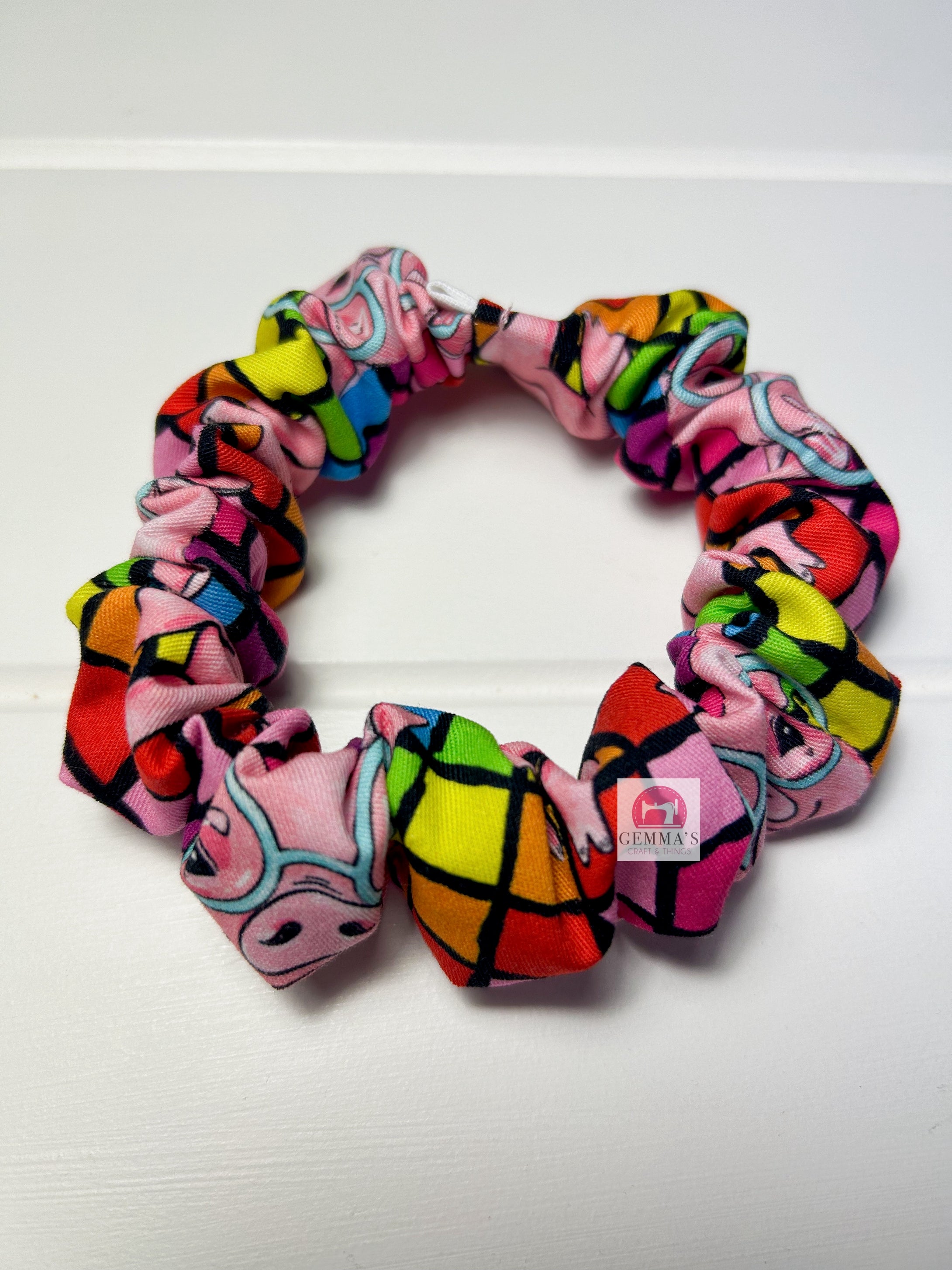 Rainbow Pig Scrunchie