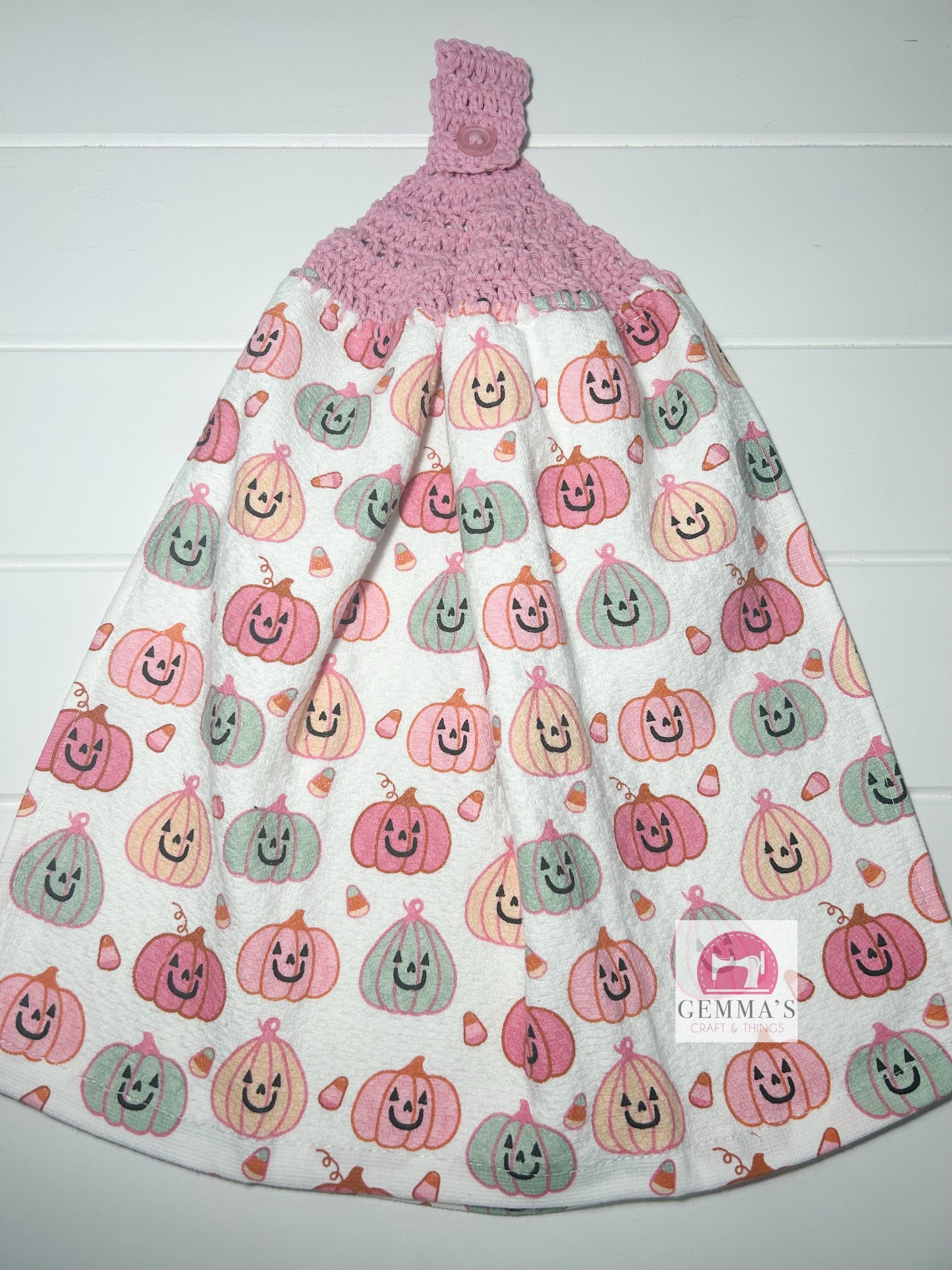 Pink Halloween Pumpkin Tea Towel