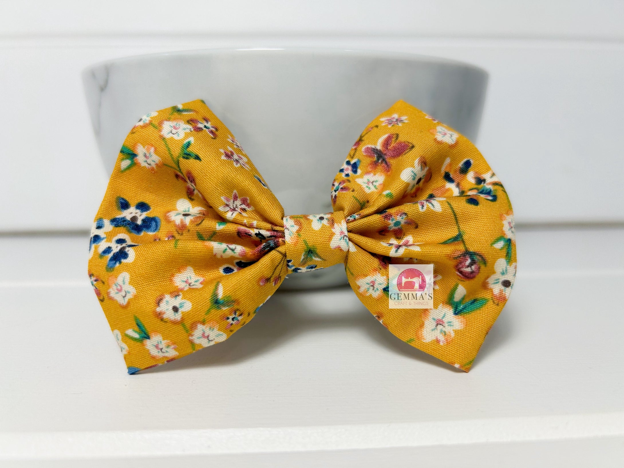 Mustard Floral Large Bow