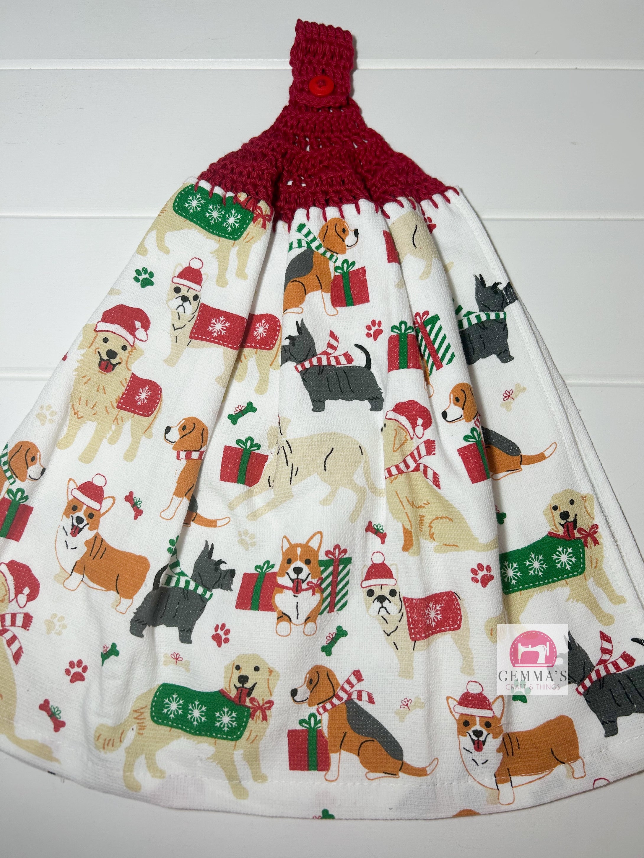 Red Christmas Dog Tea Towel