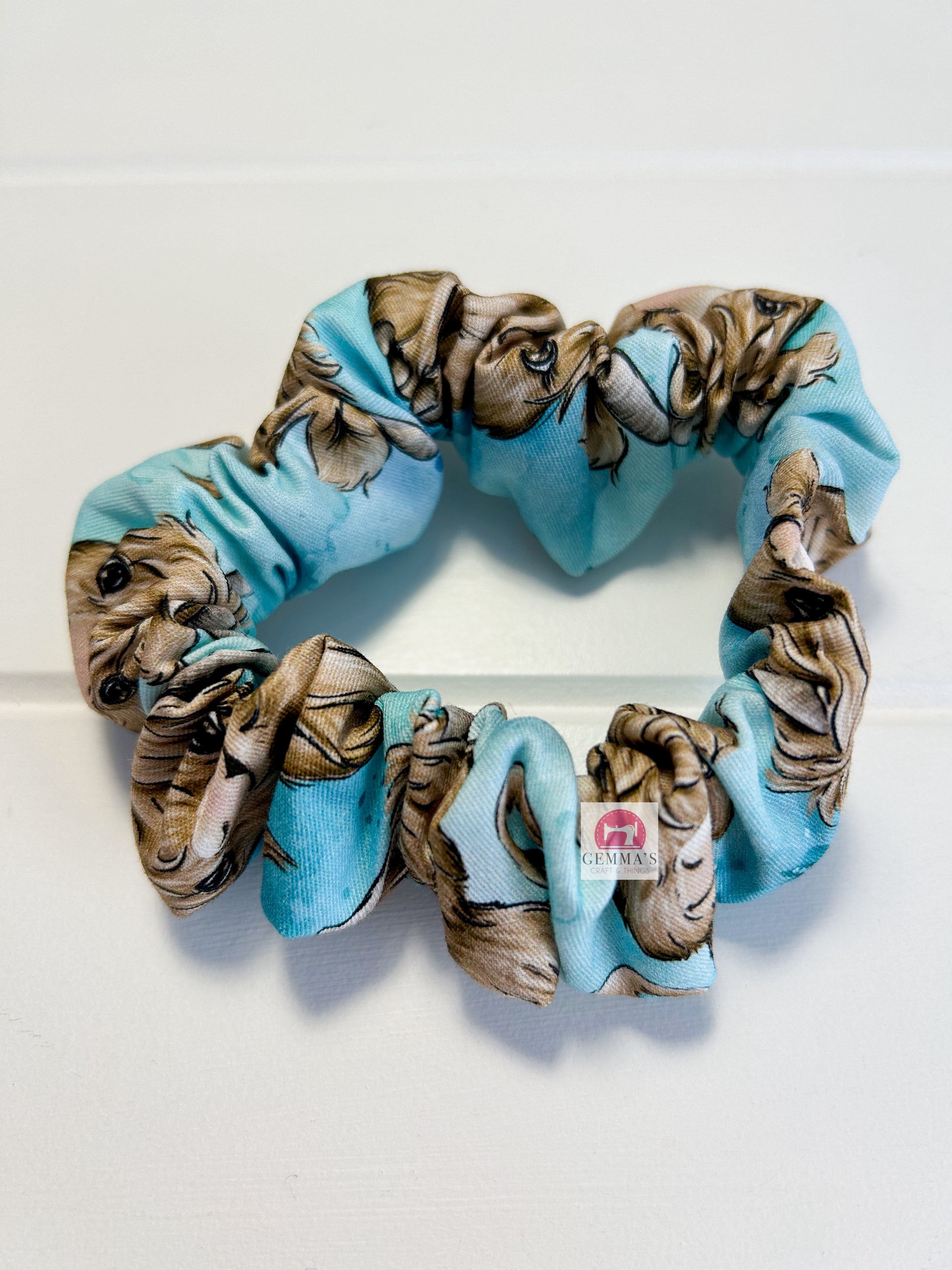 Teal Watercolour Highland Cow Scrunchie