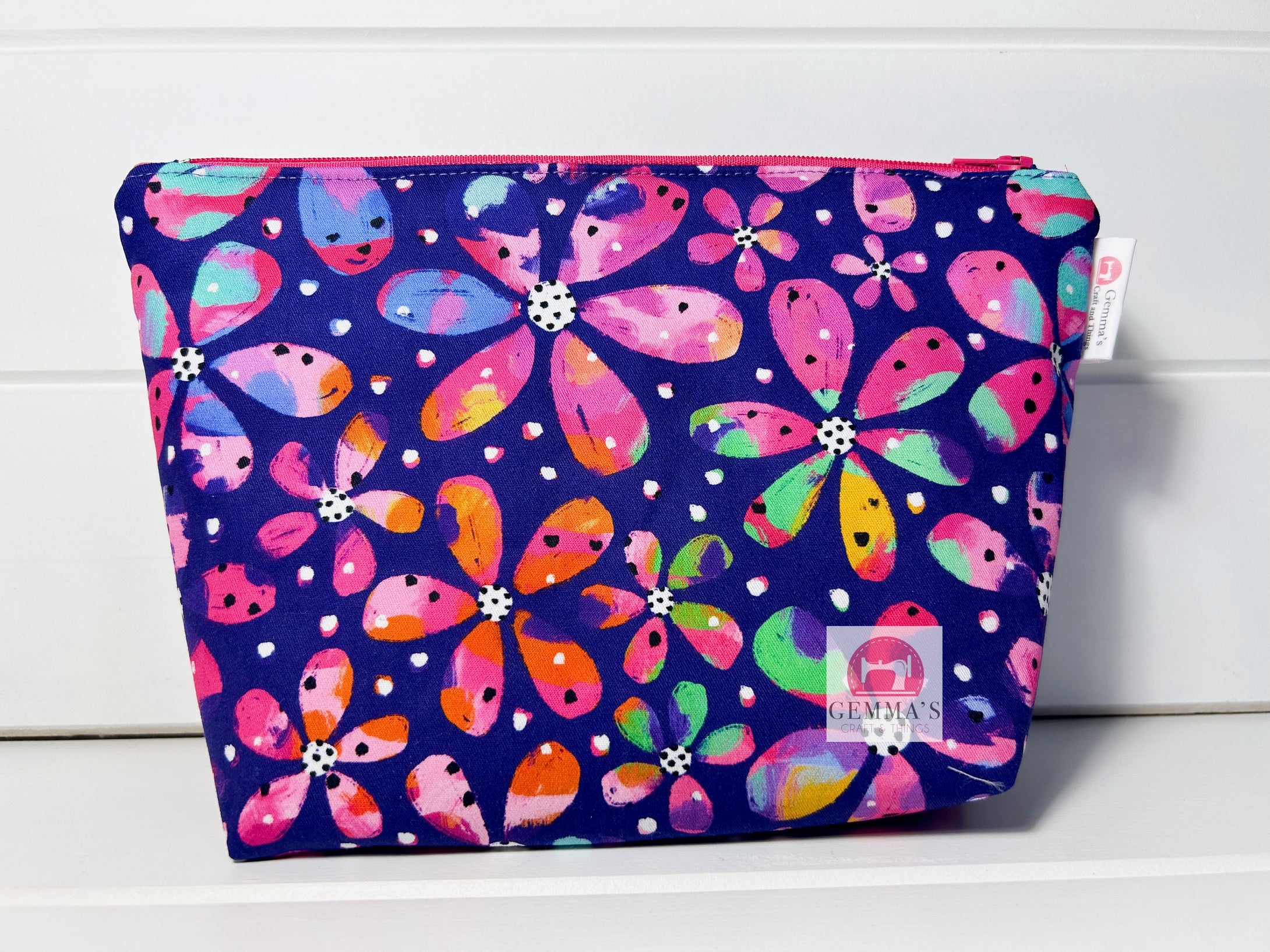 Navy Floral Zip Up Pouch