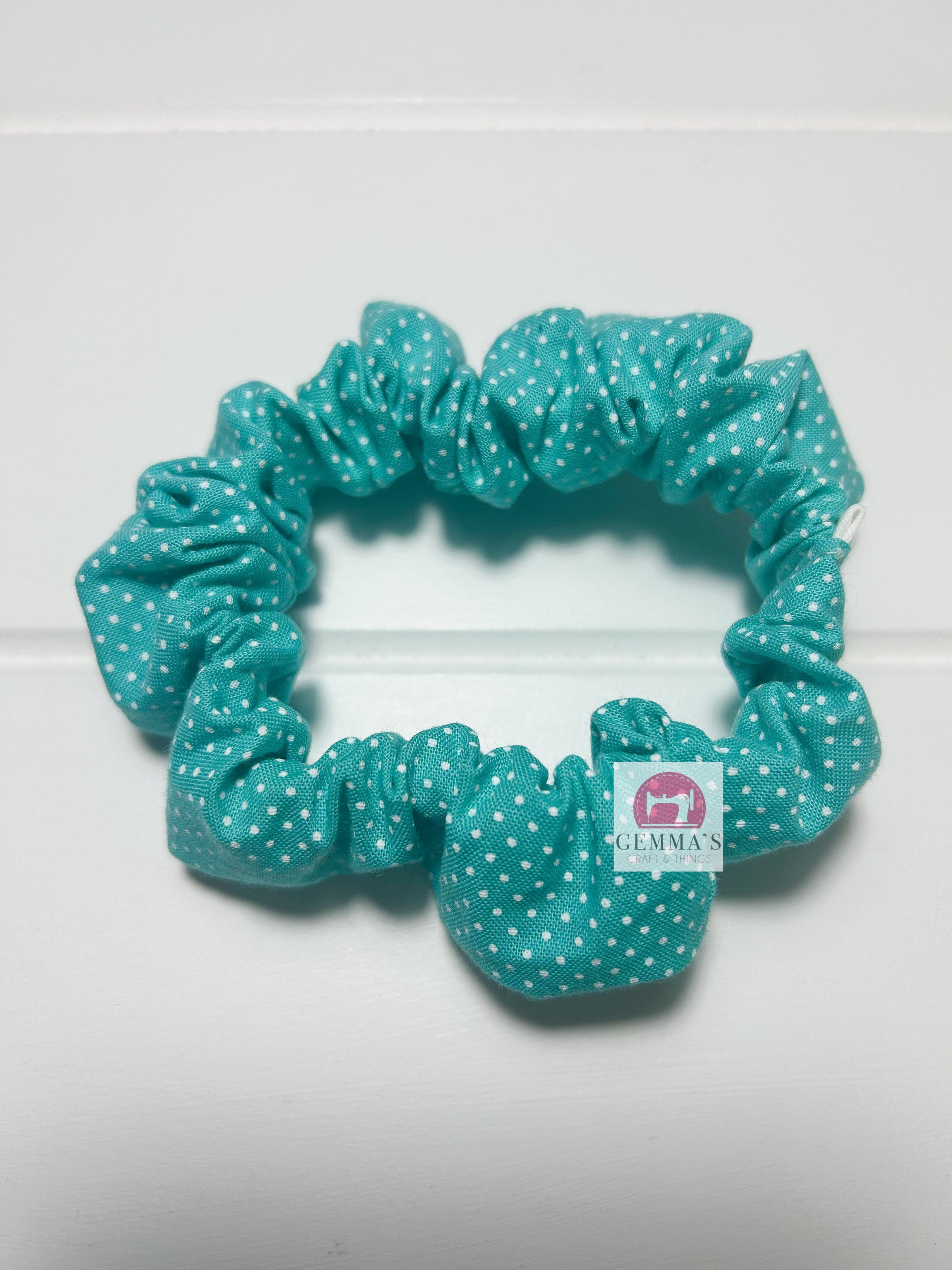 Aqua Polka Dot Scrunchie