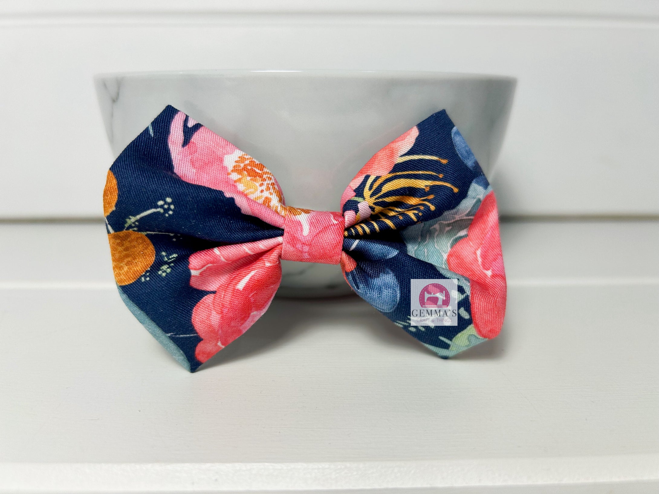 Navy Rainbow Floral Large Bow