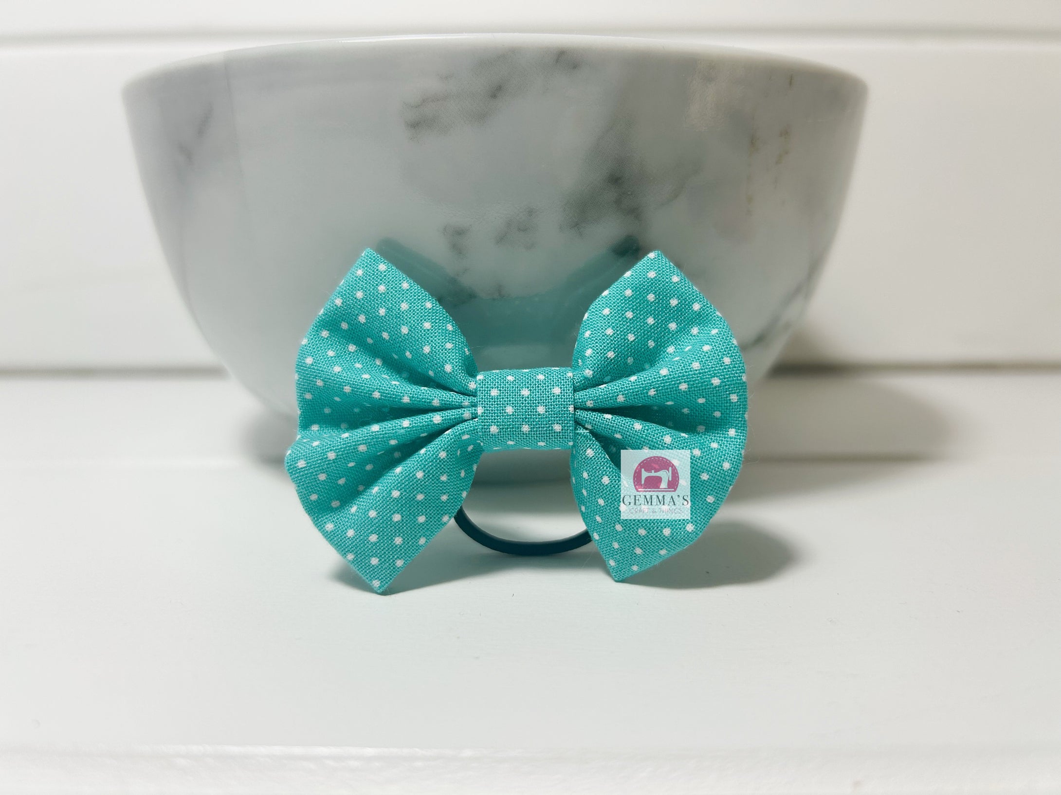Aqua Polka Dot Small Bow