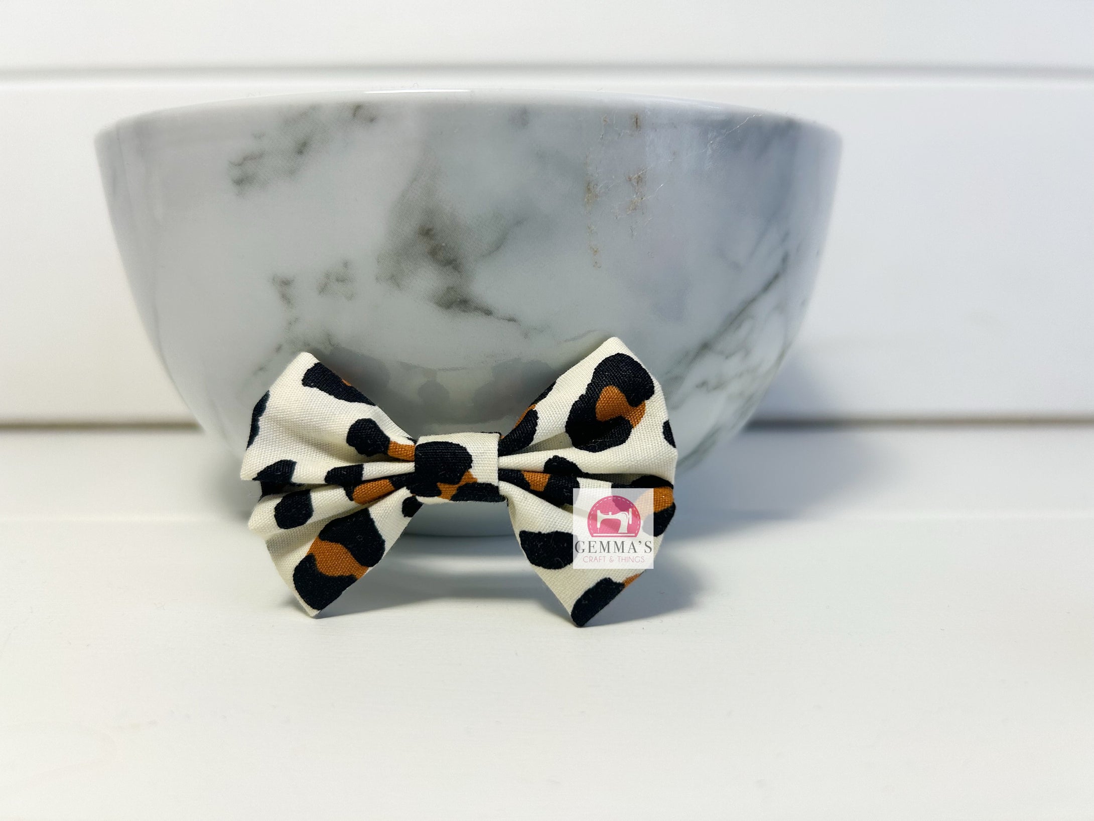 Cream Leopard Print Small Bow