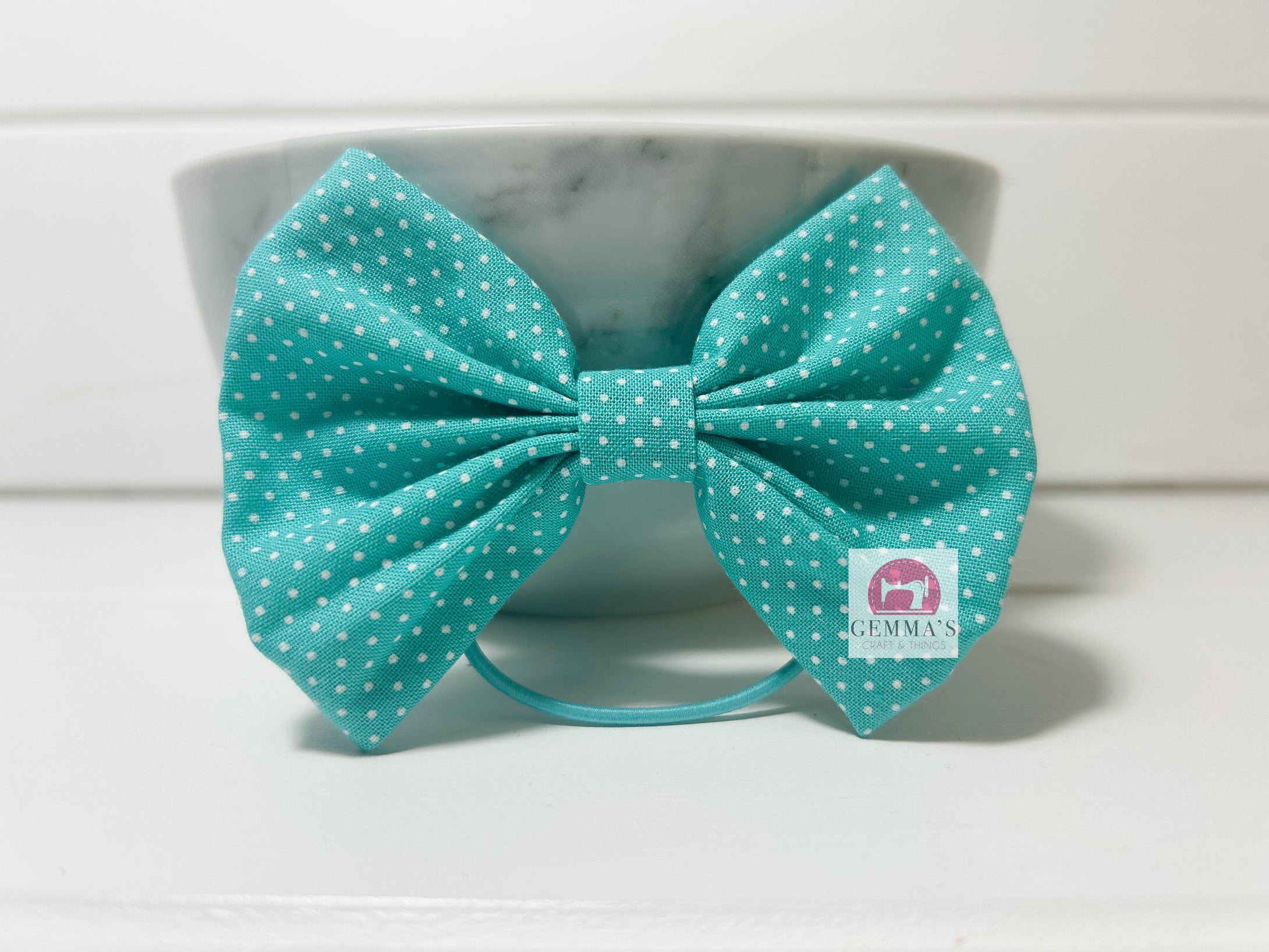Aqua Polka Dot Large Bow