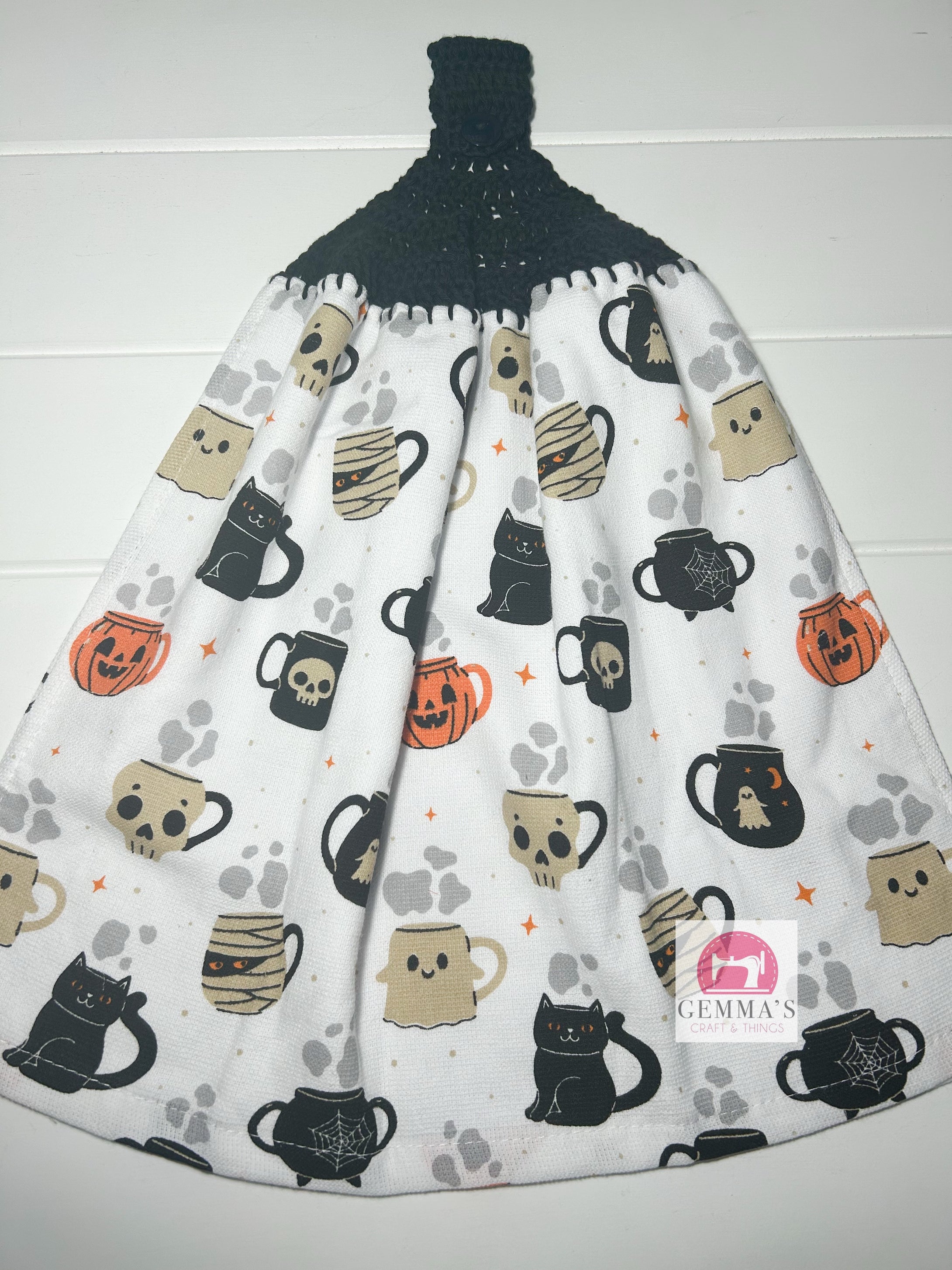 Black Halloween Mugs Tea Towel
