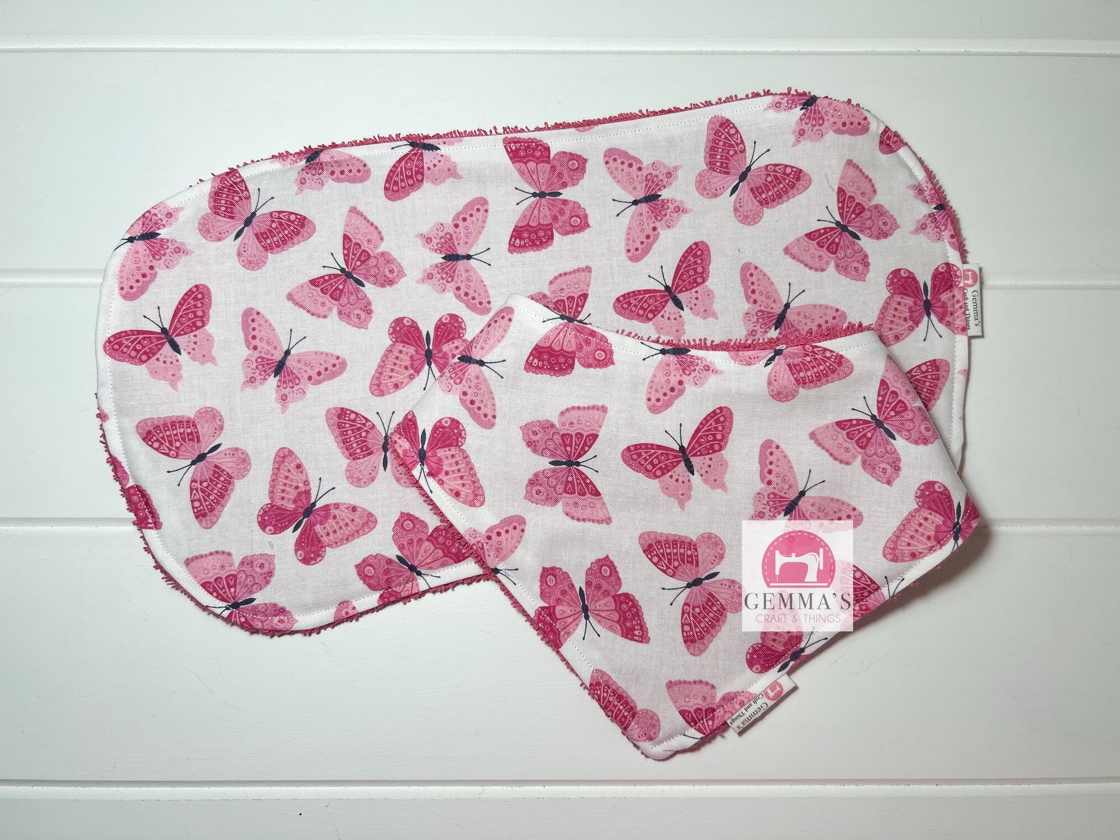 Hot Pink Butterfly Bib and Burp Cloth Set