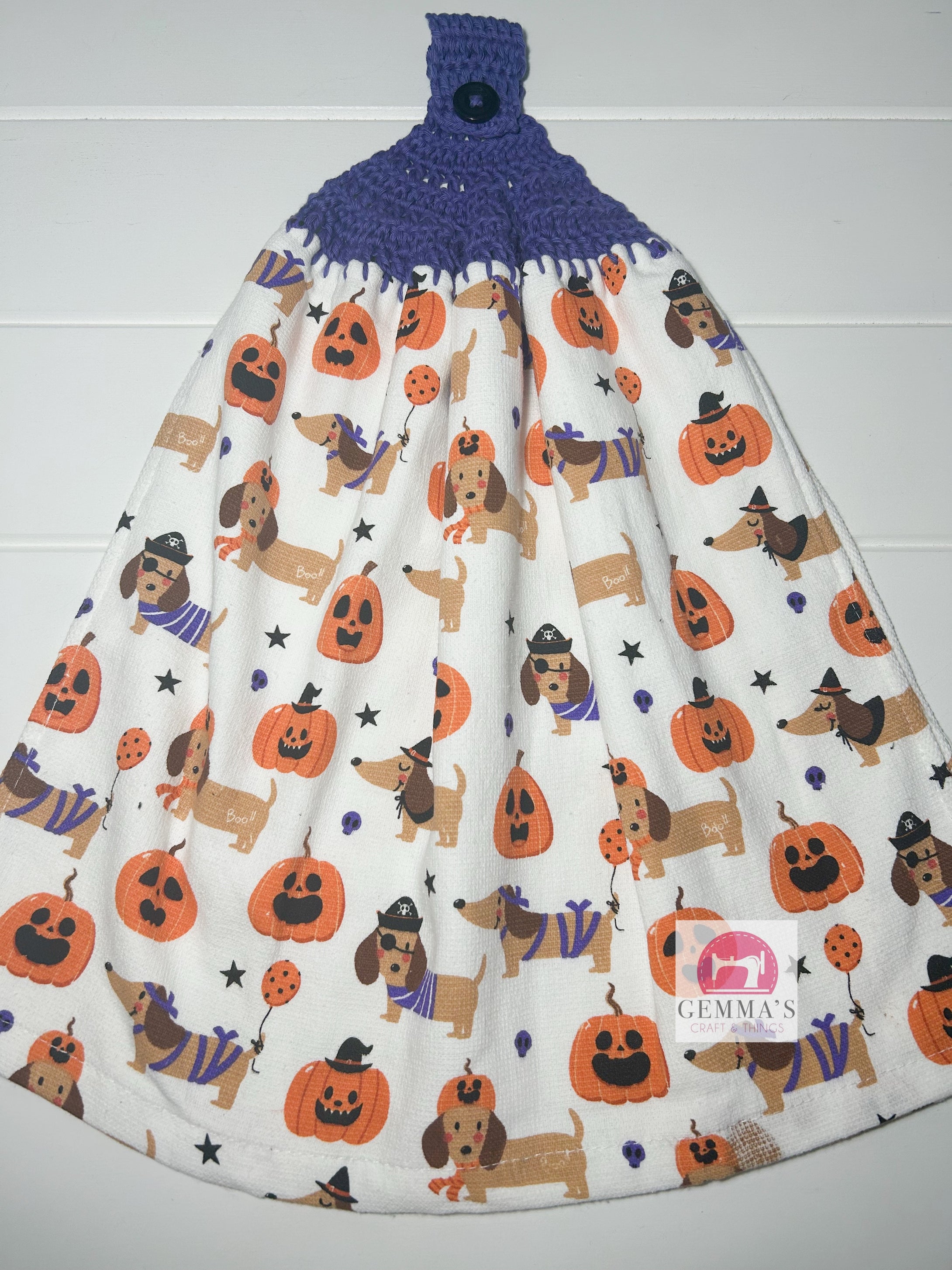 Purple Halloween Dogs Tea Towel