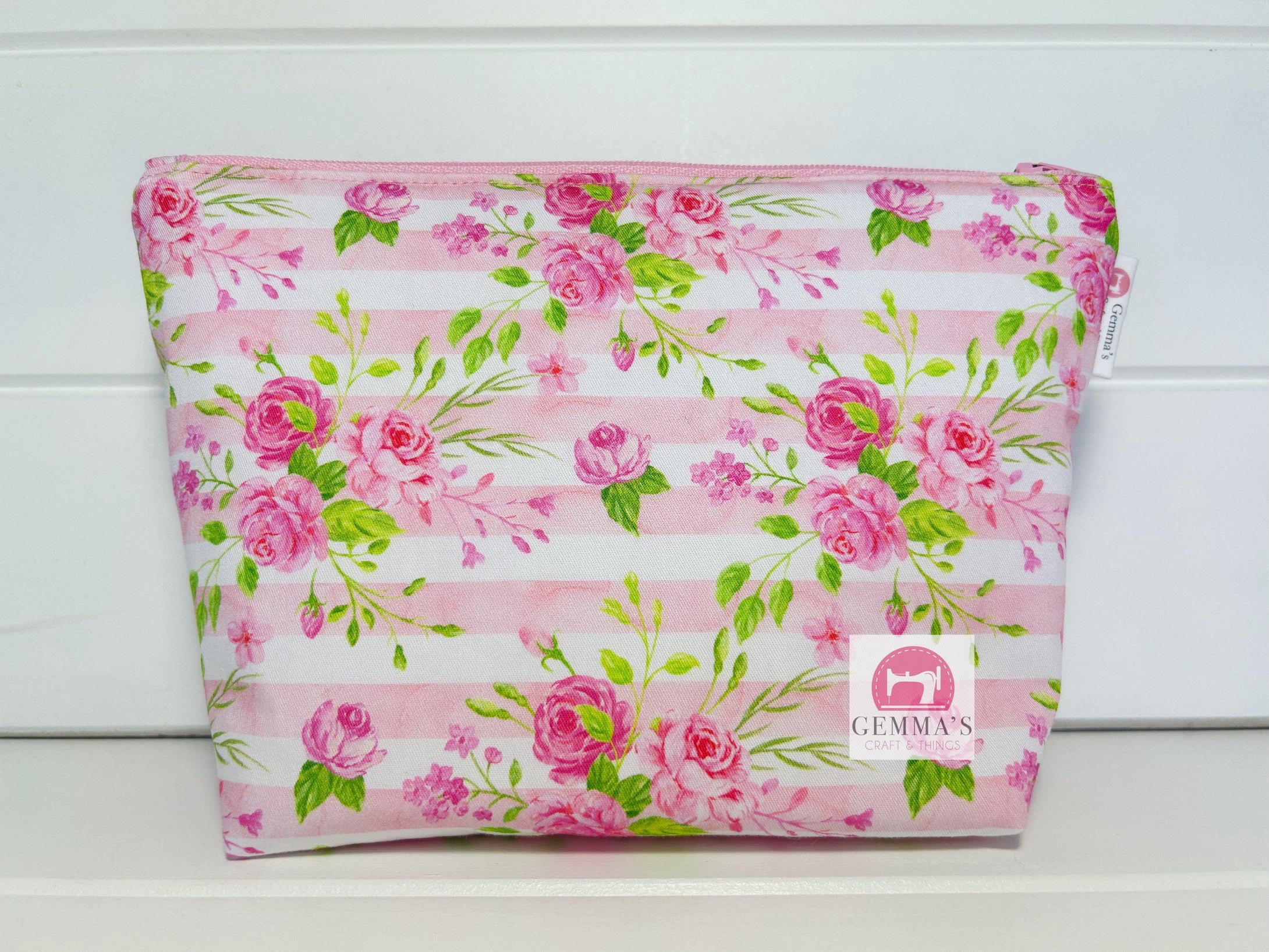 Stripe Floral Zip Up Pouch