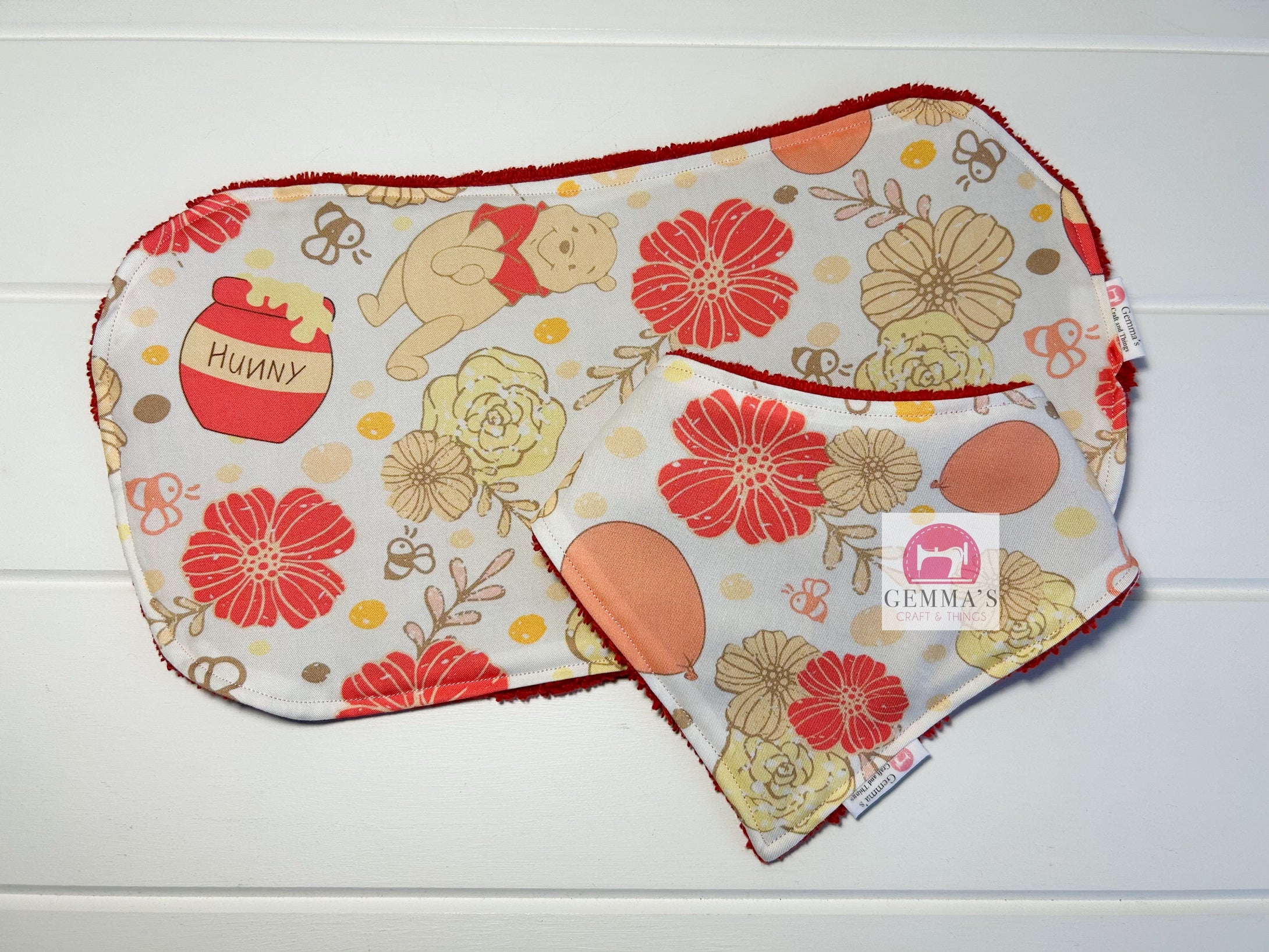 Red Bear Bib and Burp Cloth Set