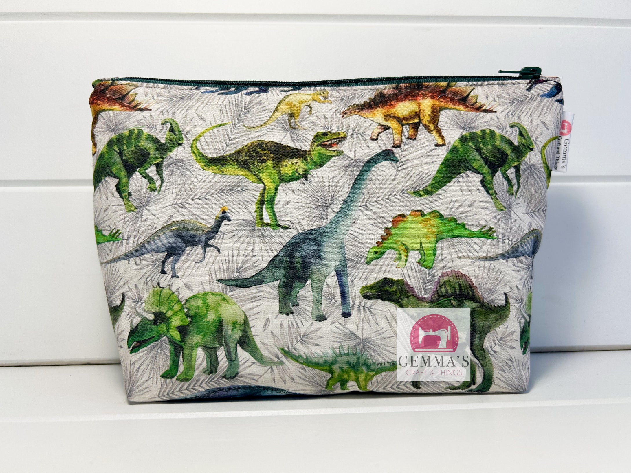 Grey Dinosaur Zip Up Pouch