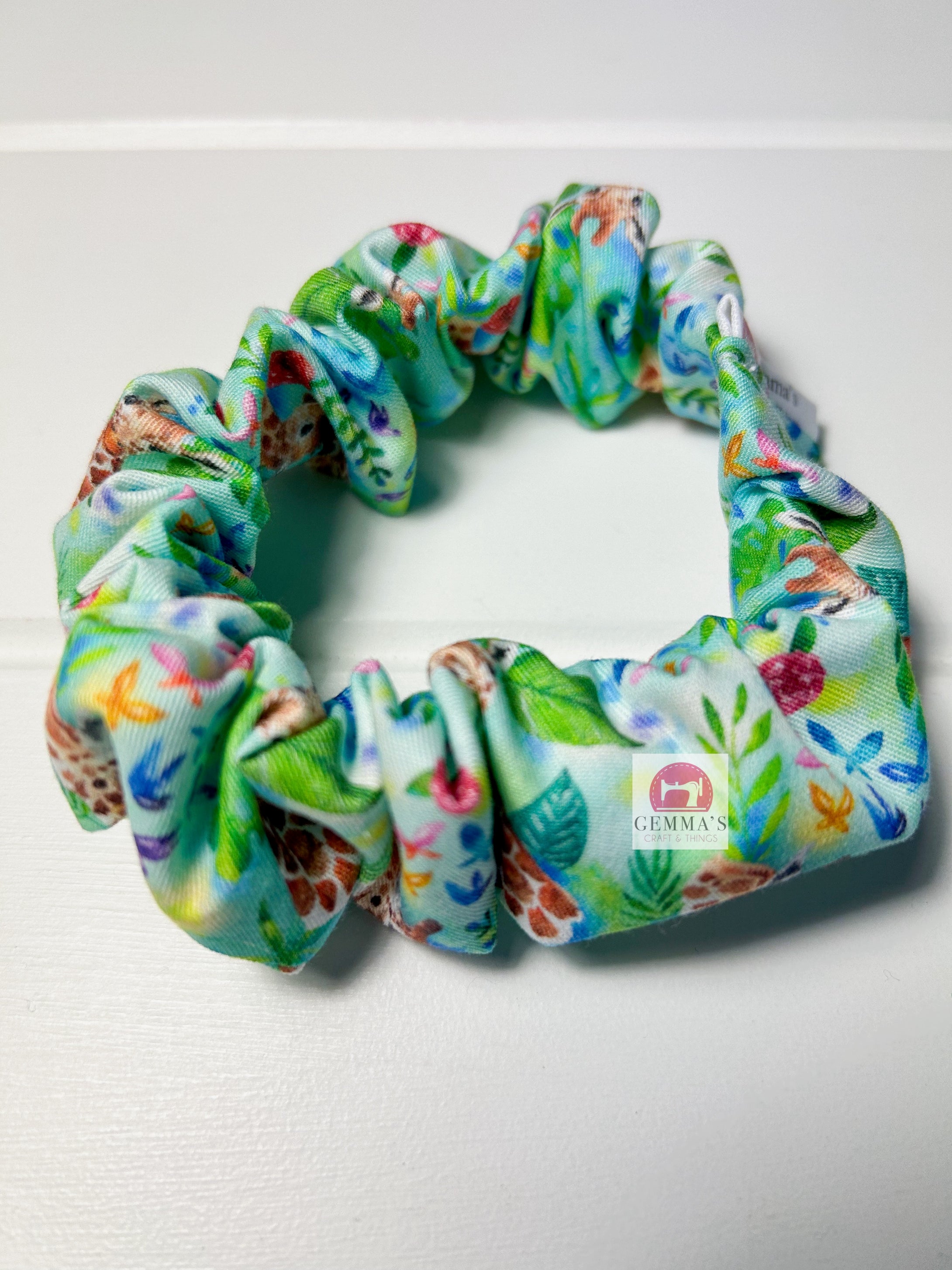 Aqua Giraffe Scrunchie